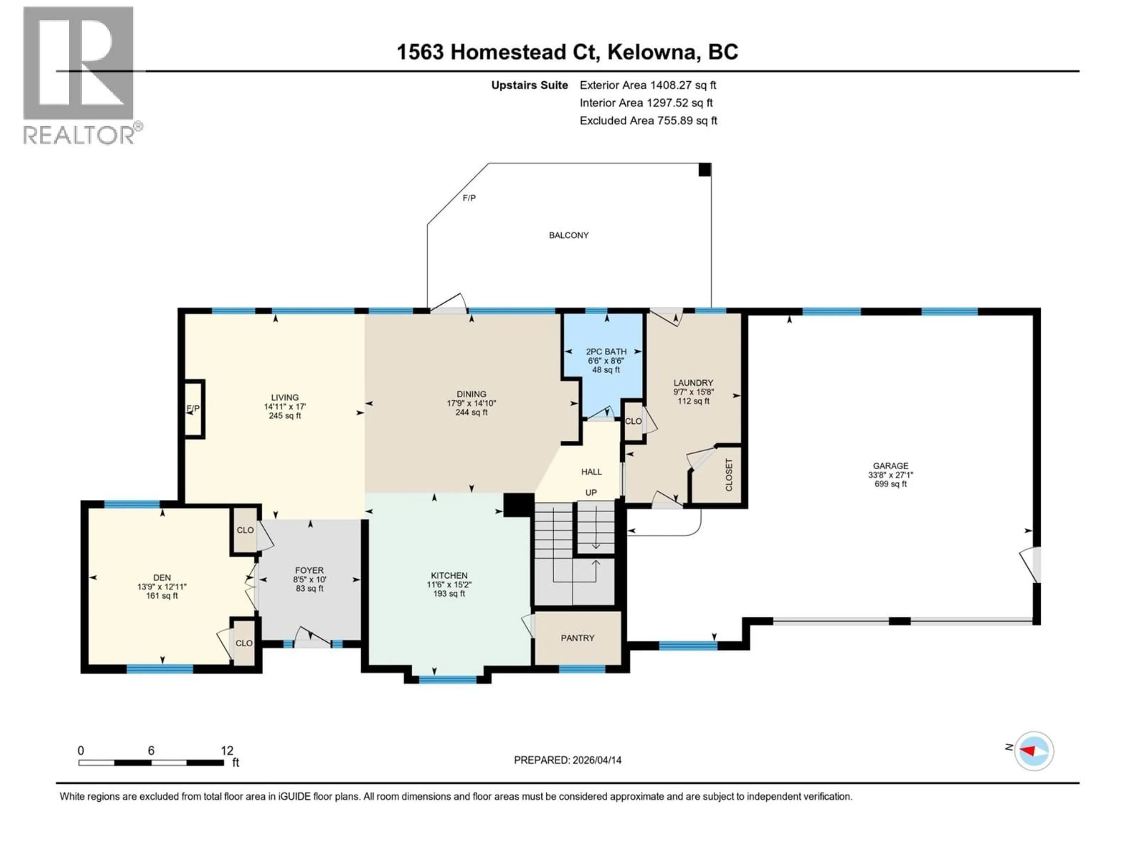 Floor plan for 1563 HOMESTEAD COURT, Kelowna British Columbia V1V2N8