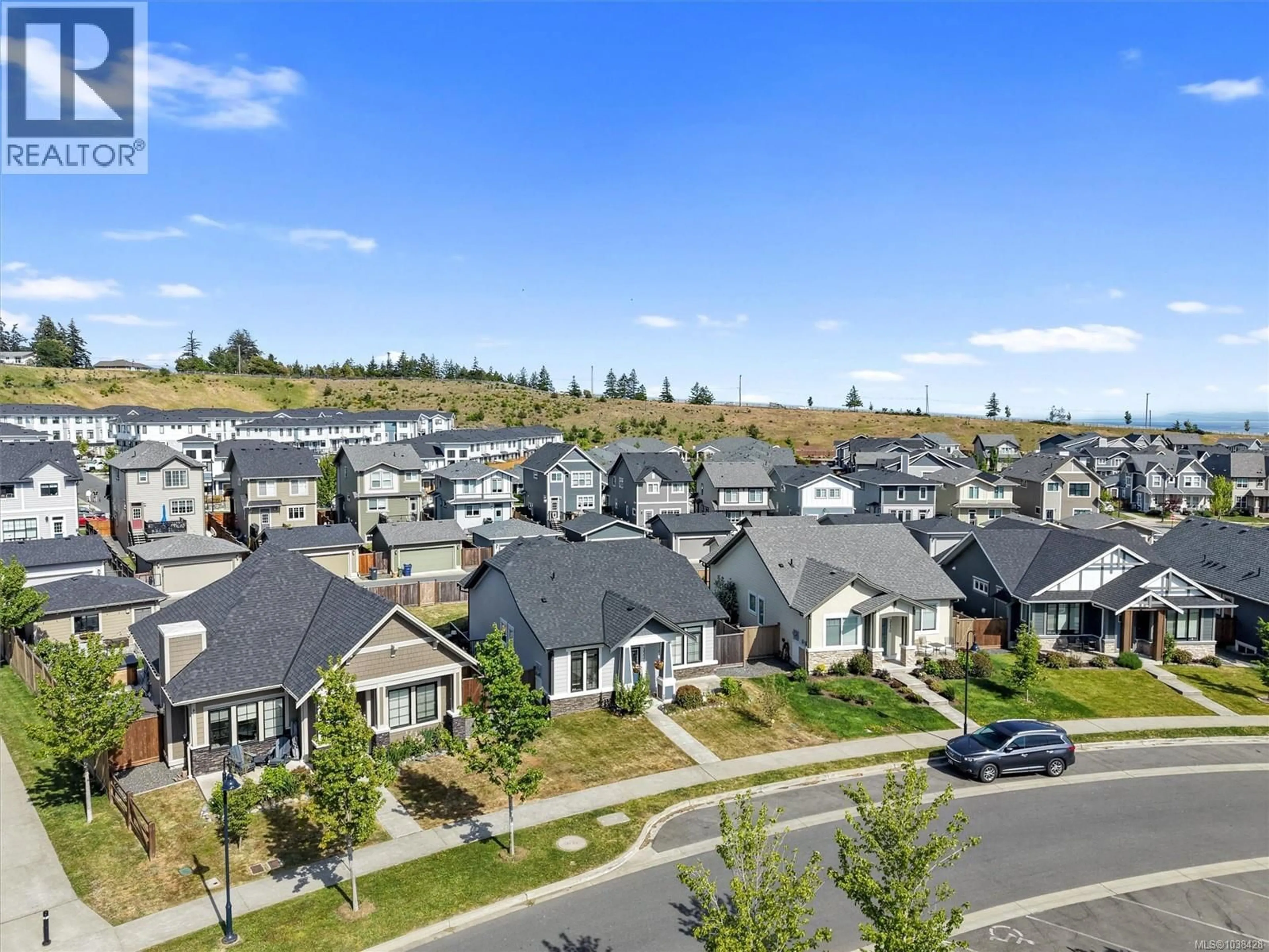 A pic from outside/outdoor area/front of a property/back of a property/a pic from drone, mountain view for 3334 TRUMPETER STREET, Colwood British Columbia V9C0P9