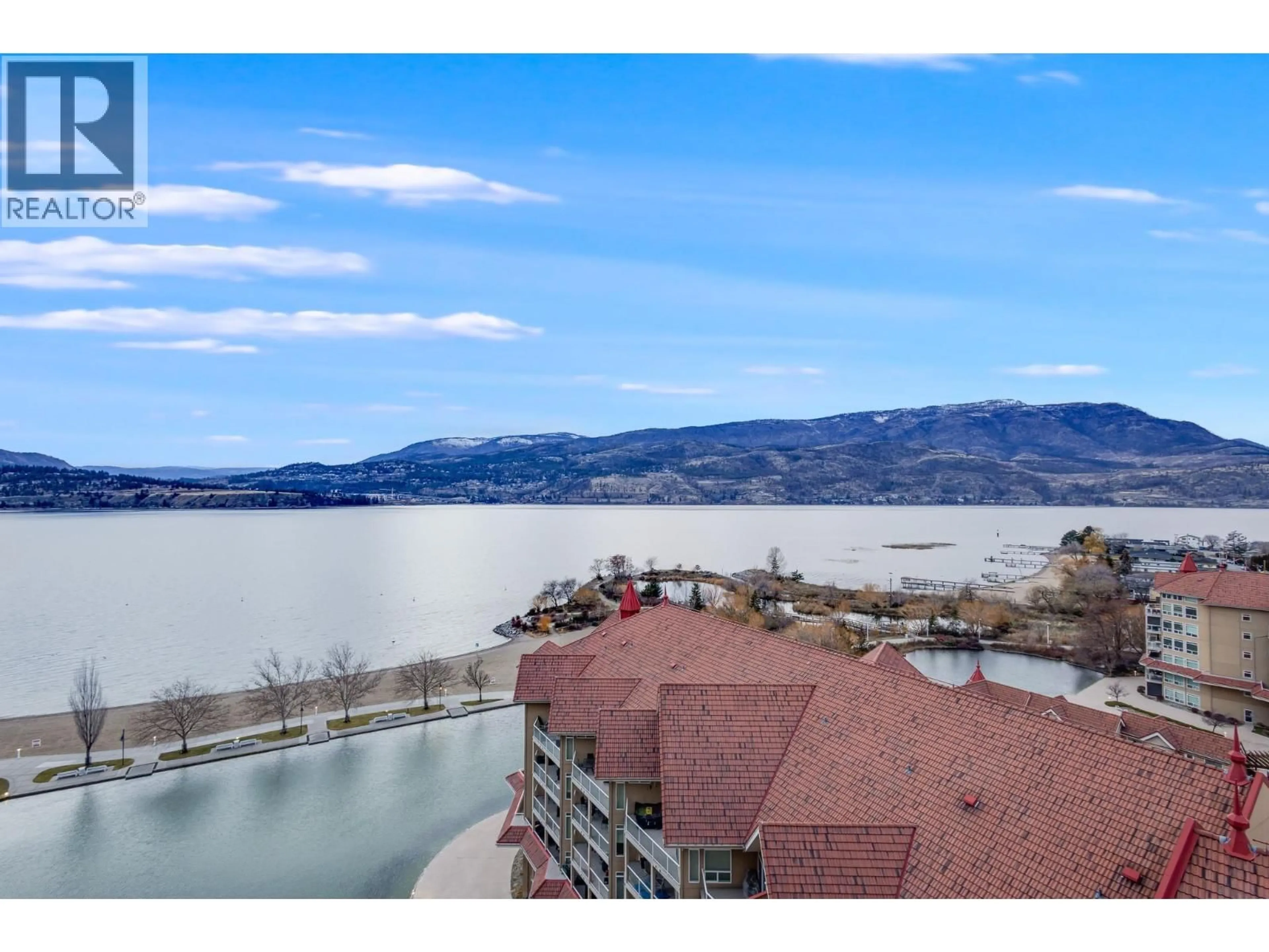 A pic from outside/outdoor area/front of a property/back of a property/a pic from drone, water/lake/river/ocean view for 1305 - 1128 SUNSET DRIVE, Kelowna British Columbia V1Y9W7