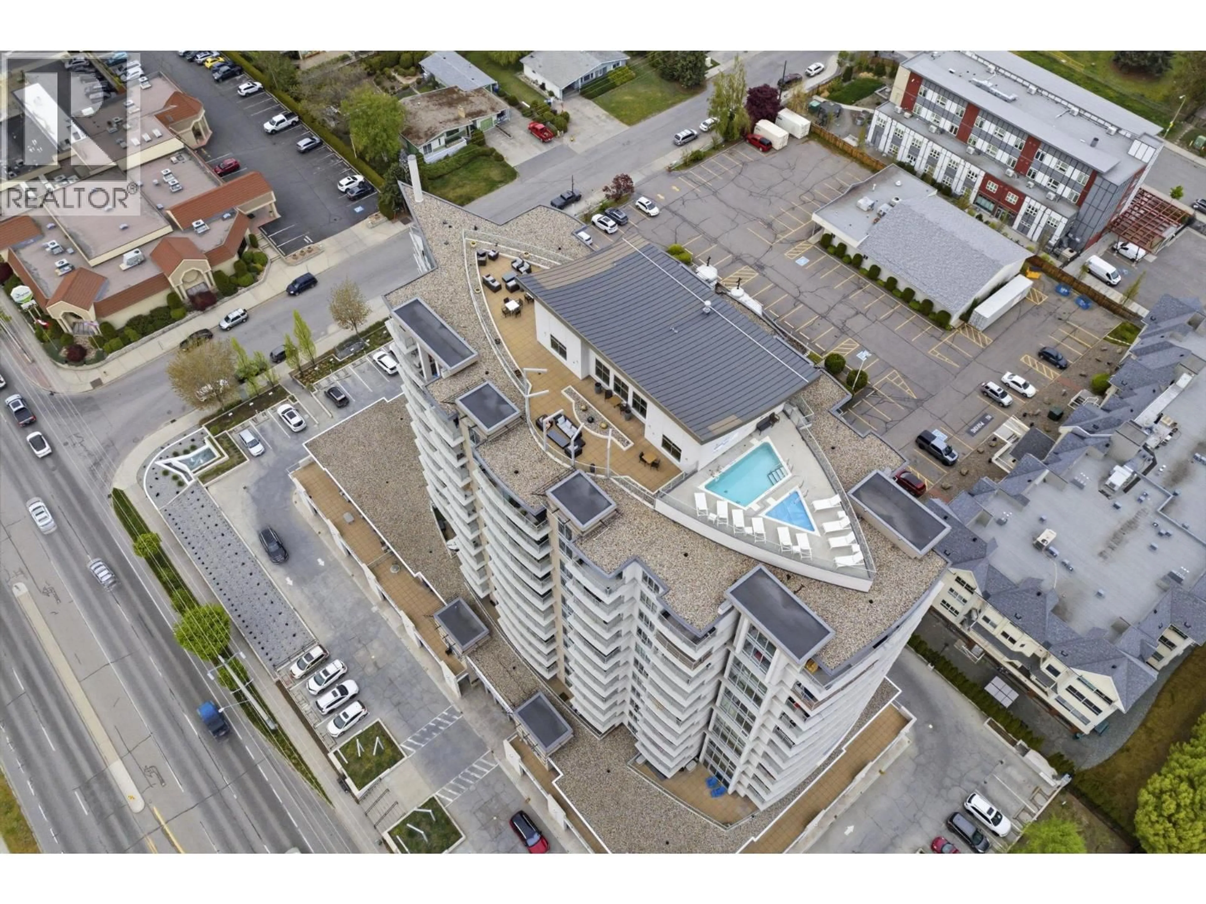 A pic from outside/outdoor area/front of a property/back of a property/a pic from drone, city buildings view from balcony for 402 - 2040 SPRINGFIELD ROAD, Kelowna British Columbia V1Y9N7