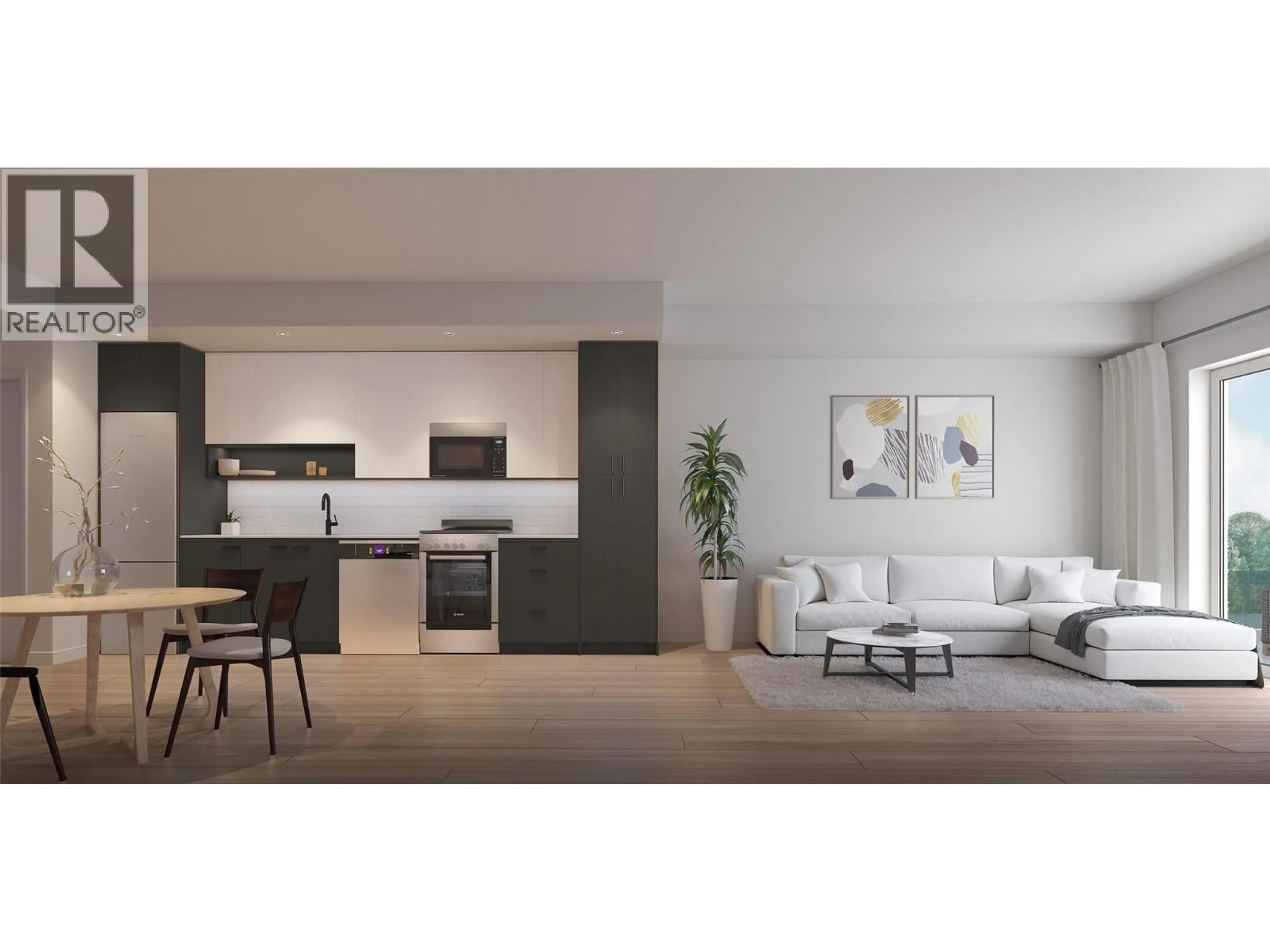 Open concept kitchen, wood/laminate floor for 415 - 1380 PRIDHAM AVENUE, Kelowna British Columbia V1Y6B5