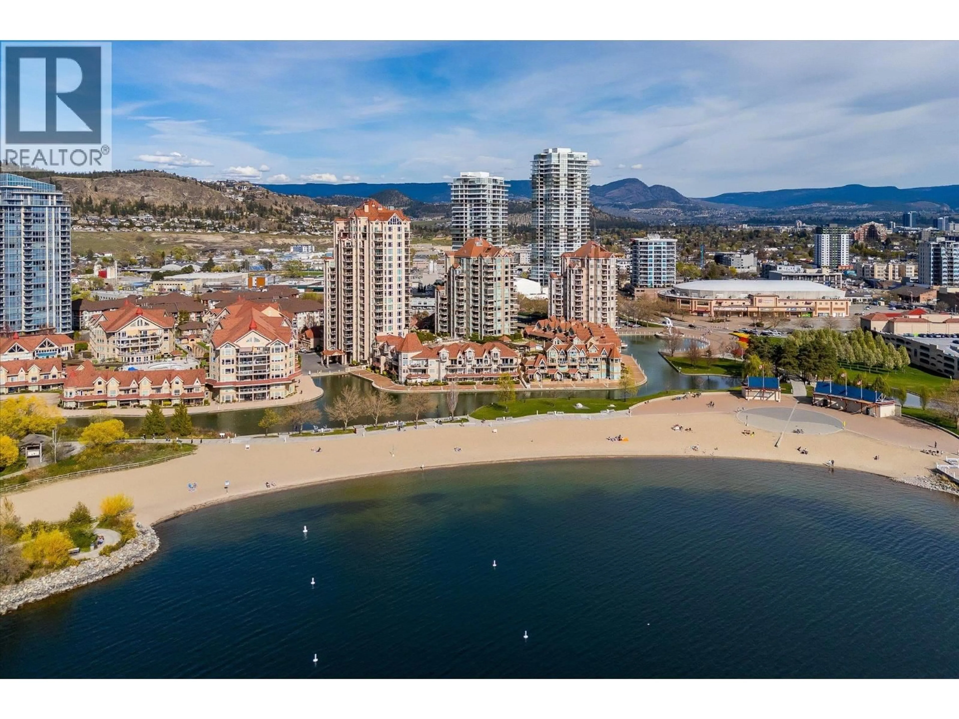 A pic from outside/outdoor area/front of a property/back of a property/a pic from drone, water/lake/river/ocean view for 1601 - 1152 SUNSET DRIVE, Kelowna British Columbia V1Y9R7