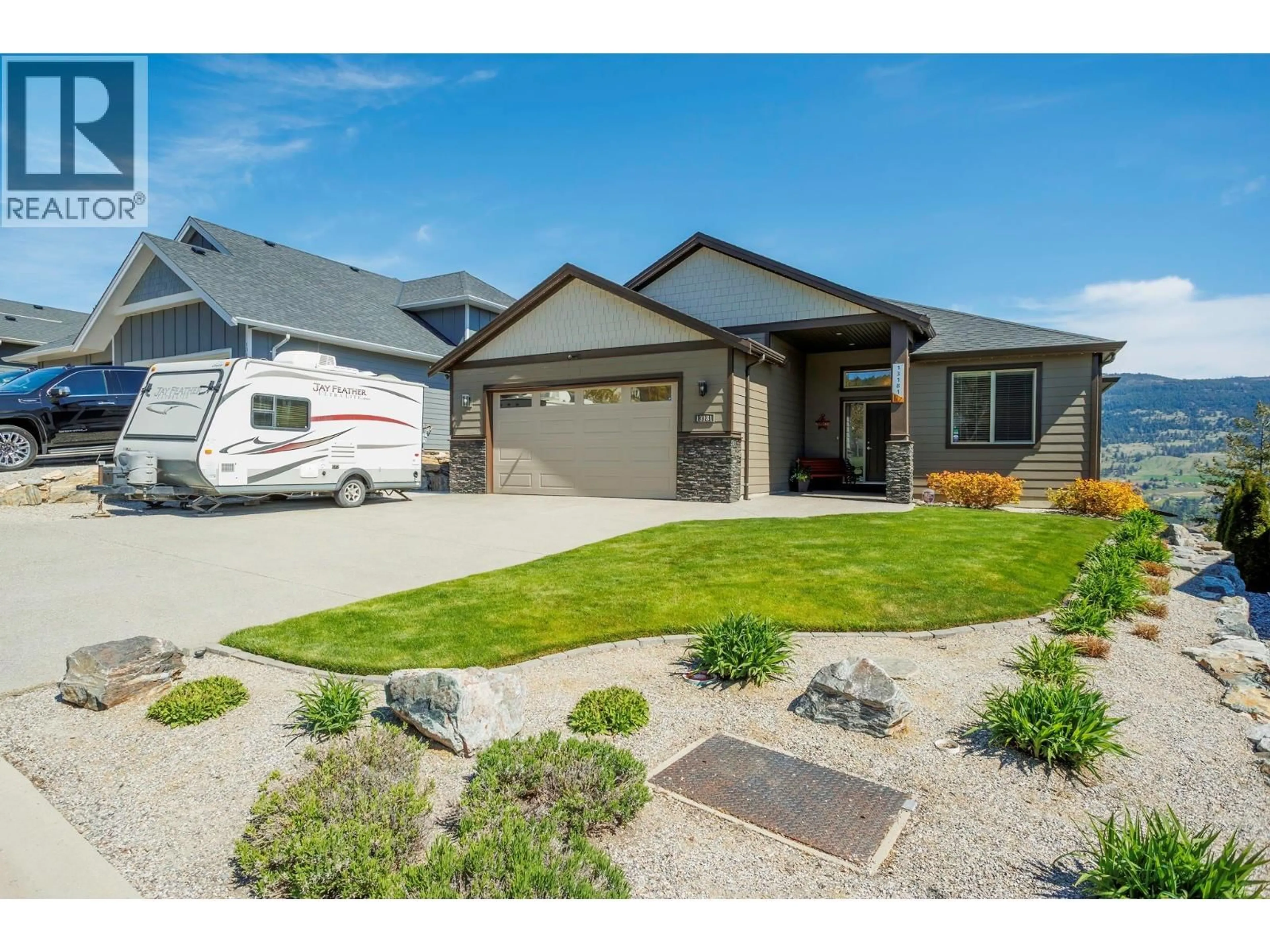 Home with vinyl exterior material, street for 13181 APEX CRESCENT, Lake Country British Columbia V4V2W1