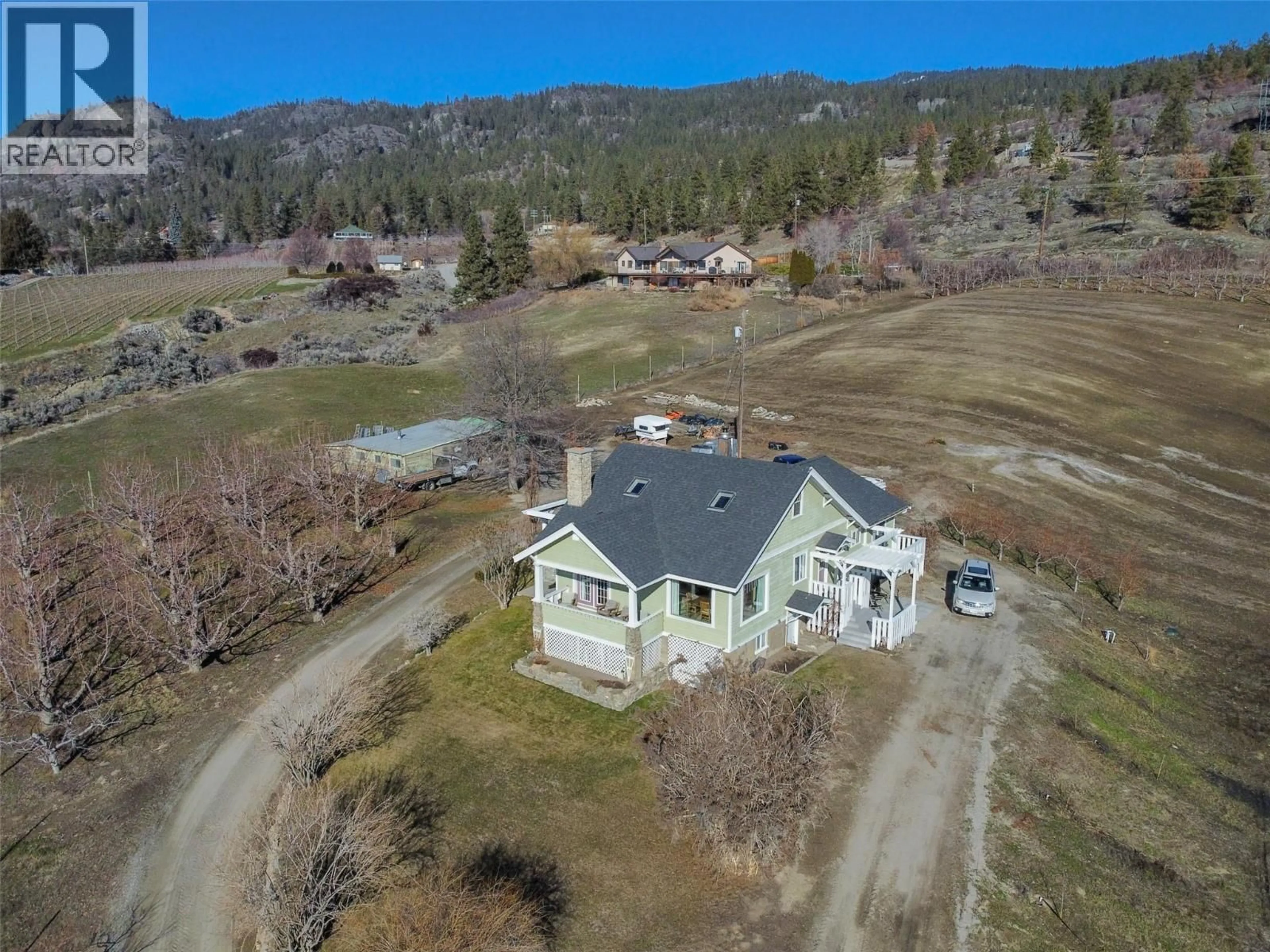 A pic from outside/outdoor area/front of a property/back of a property/a pic from drone, mountain view for 4550 GULCH ROAD, Naramata British Columbia V0H1N1