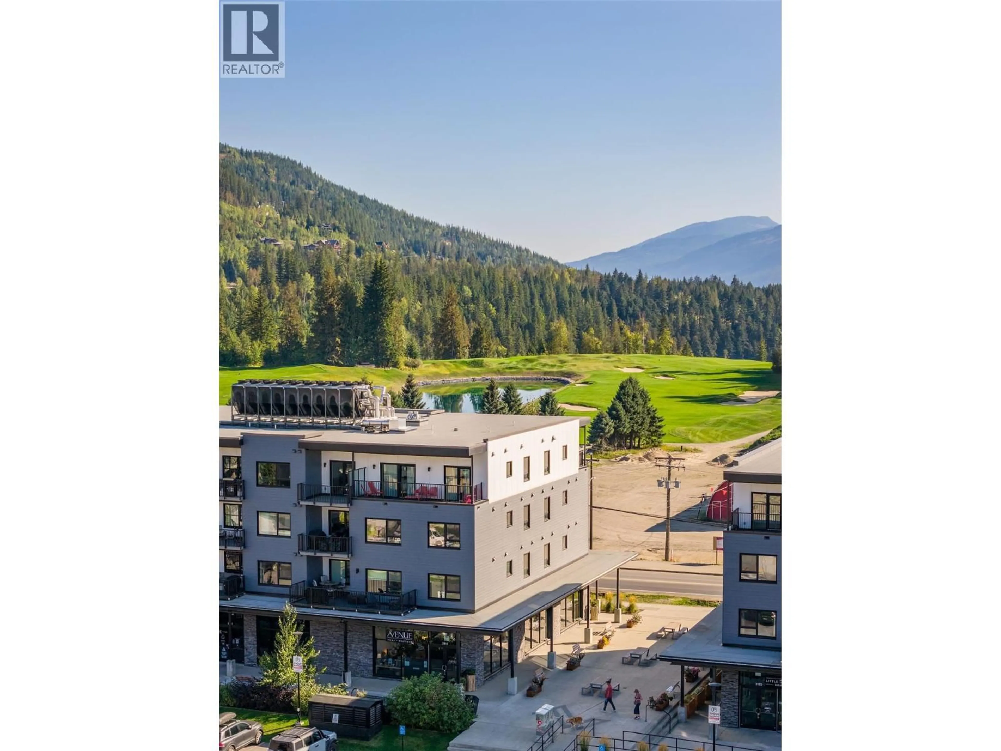 A pic from outside/outdoor area/front of a property/back of a property/a pic from drone, mountain view for 2411 - 1701 COURSIER AVENUE, Revelstoke British Columbia V0E2S3