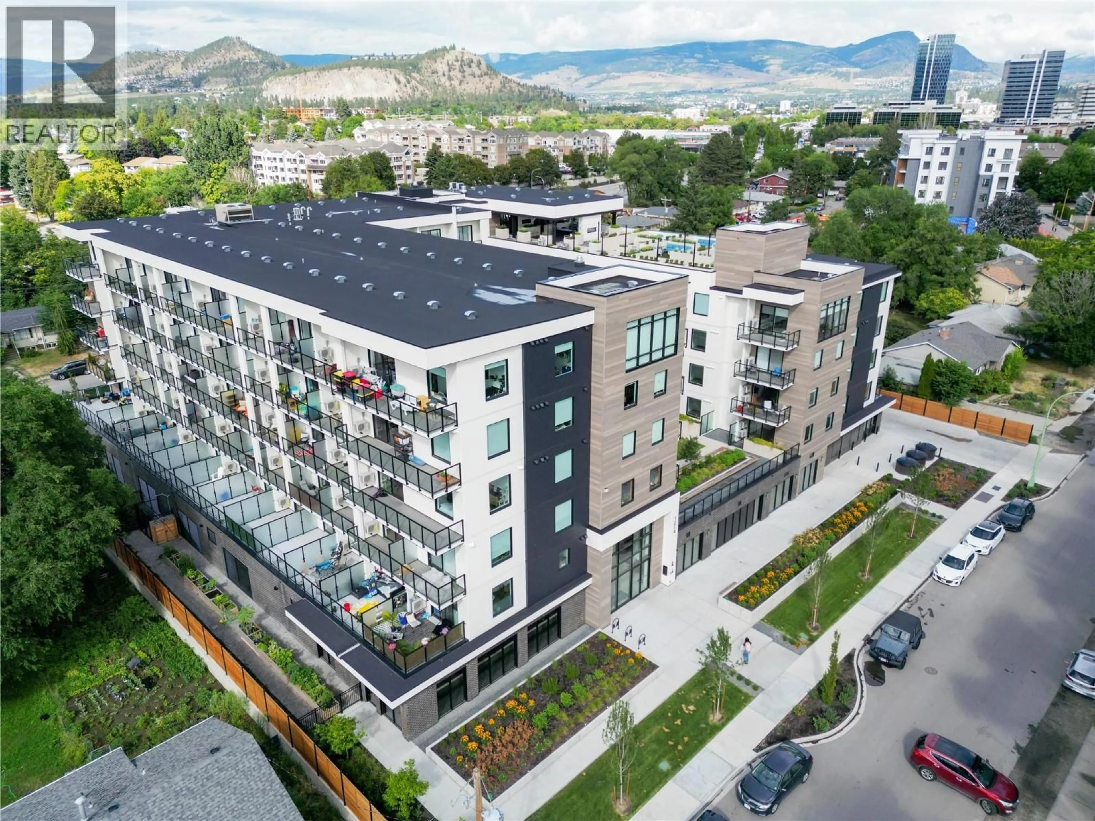 A pic from outside/outdoor area/front of a property/back of a property/a pic from drone, city buildings view from balcony for 514 - 1301 BELAIRE AVENUE, Kelowna British Columbia V1Y0M7