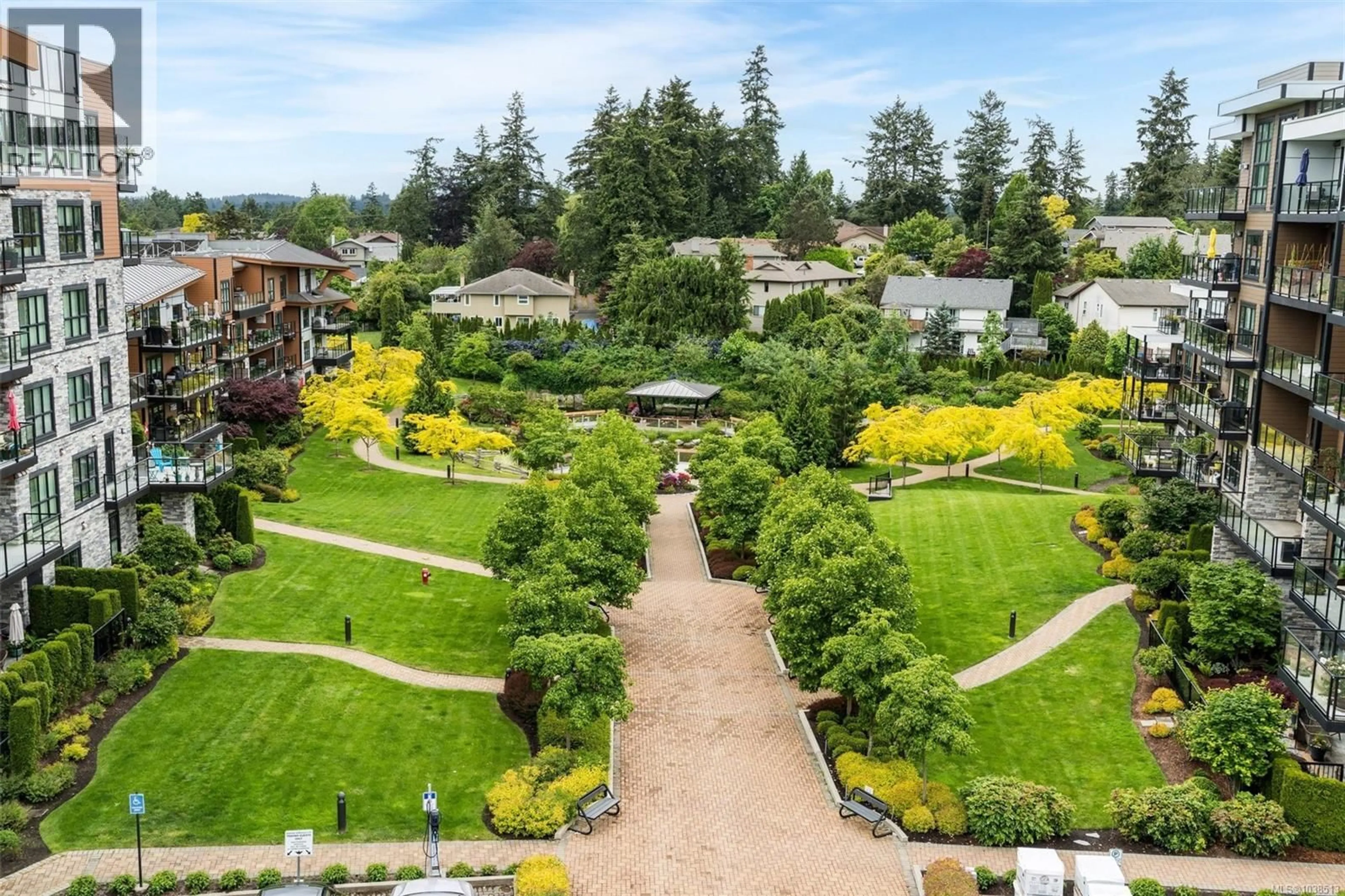 A pic from outside/outdoor area/front of a property/back of a property/a pic from drone, mountain view for 505 - 742 TRAVINO LANE, Saanich British Columbia V8Z0E2