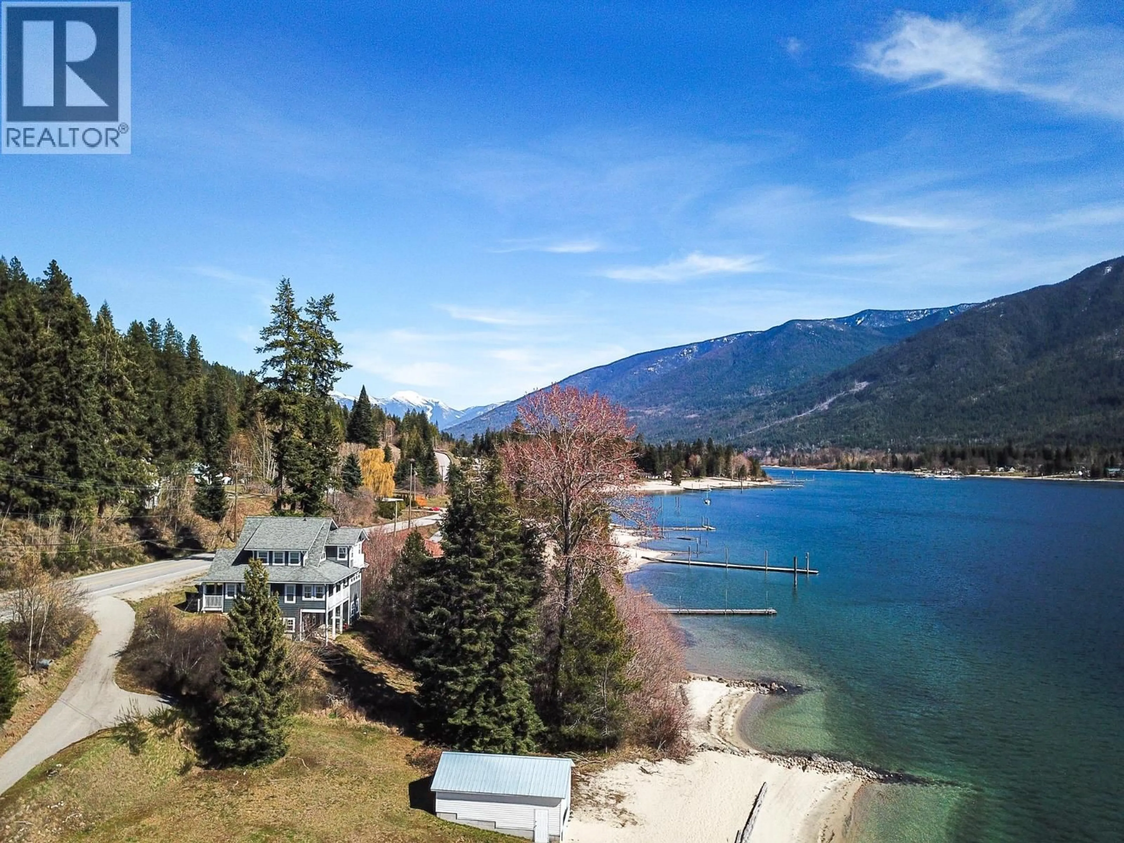A pic from outside/outdoor area/front of a property/back of a property/a pic from drone, water/lake/river/ocean view for 5916 HIGHWAY 3A HIGHWAY, Balfour British Columbia V2Y1M2