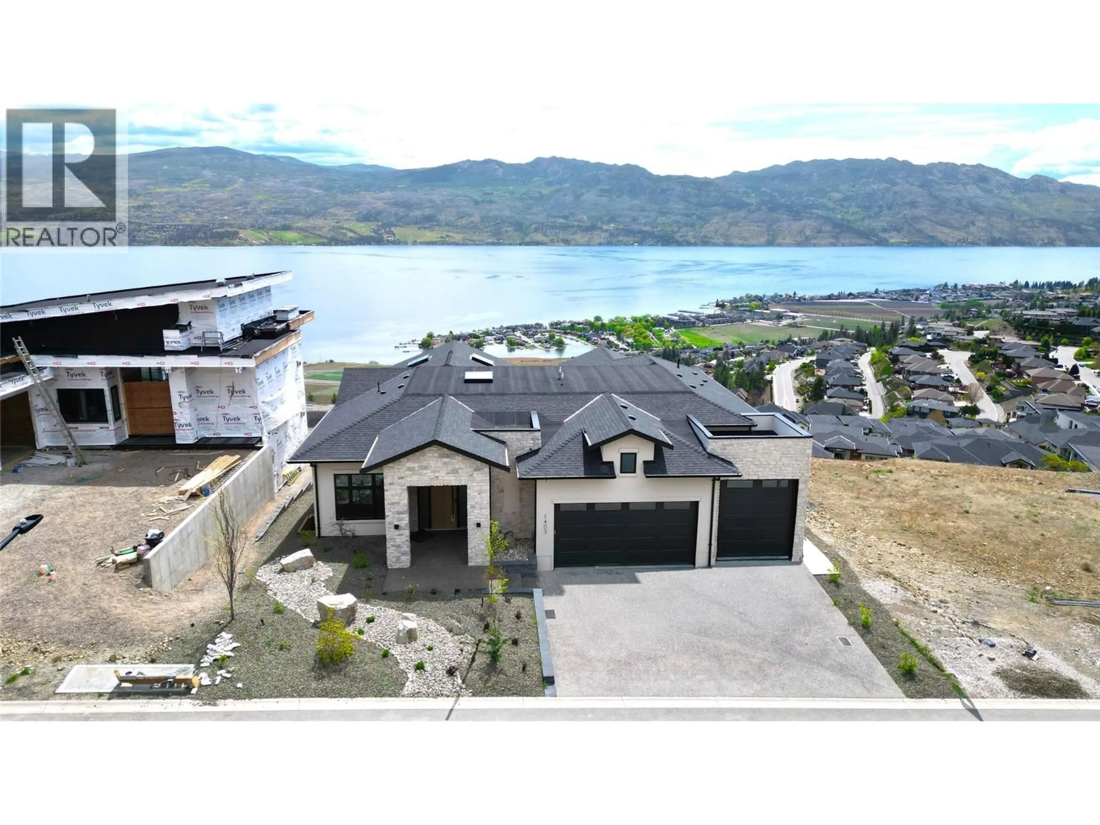 A pic from outside/outdoor area/front of a property/back of a property/a pic from drone, water/lake/river/ocean view for 1403 VINEYARD DRIVE, West Kelowna British Columbia V4T3H9