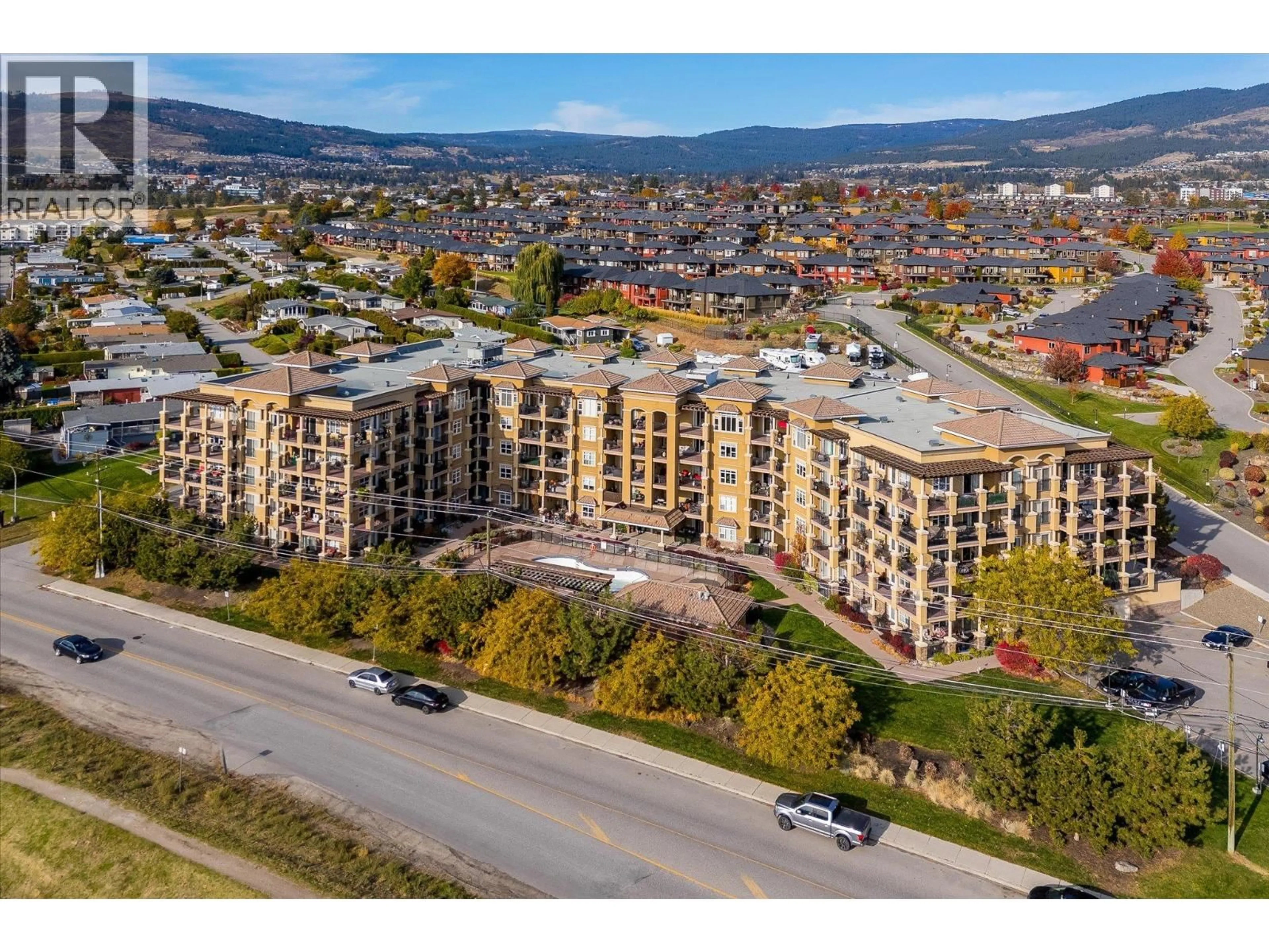 A pic from outside/outdoor area/front of a property/back of a property/a pic from drone, mountain view for 403 - 2070 BOUCHERIE ROAD, Westbank British Columbia V4T2C6