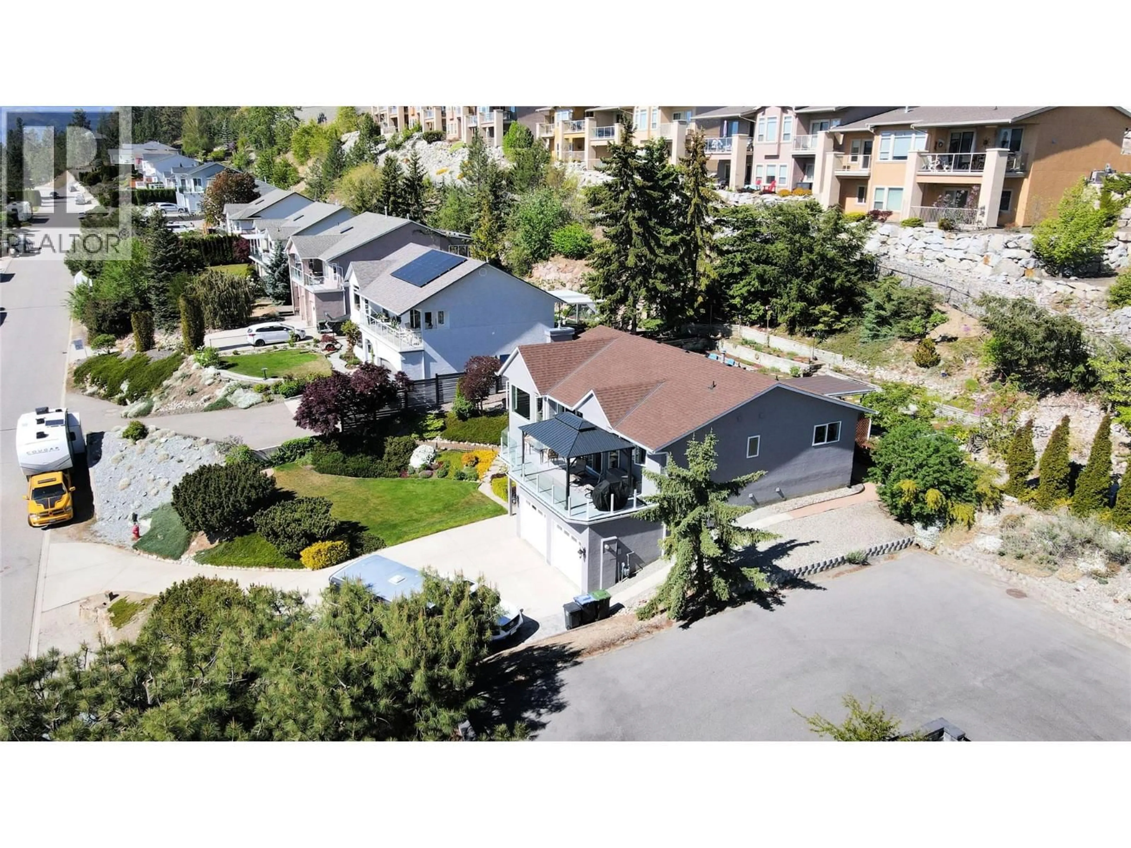 A pic from outside/outdoor area/front of a property/back of a property/a pic from drone, street for 5216 SUTHERLAND ROAD, Peachland British Columbia V0H1X2