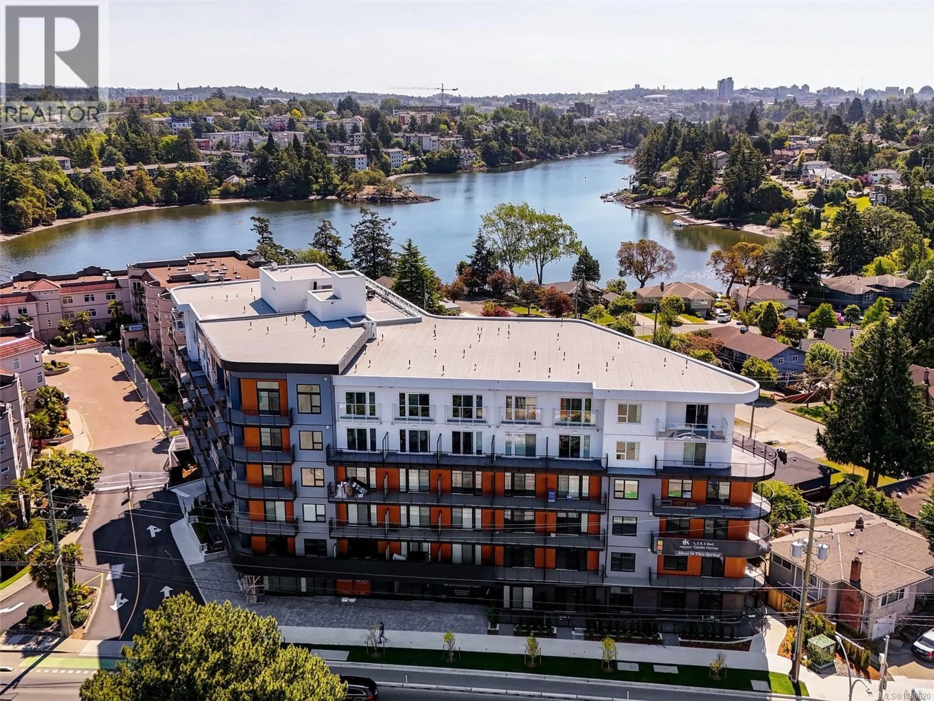 A pic from outside/outdoor area/front of a property/back of a property/a pic from drone, water/lake/river/ocean view for 505 - 1075 TILLICUM ROAD, Esquimalt British Columbia V9A2A4