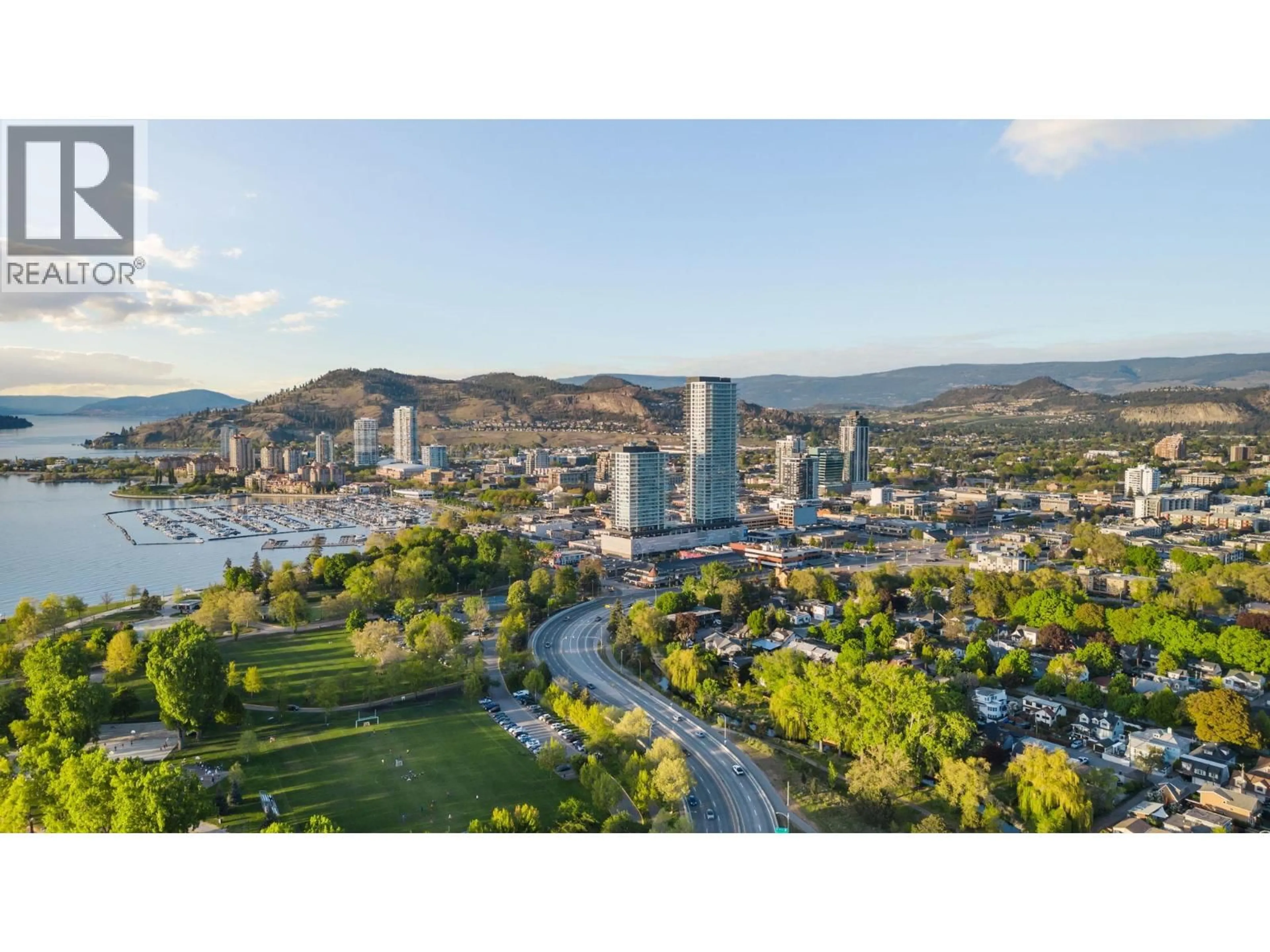 A pic from outside/outdoor area/front of a property/back of a property/a pic from drone, mountain view for 1805 - 238 LEON AVENUE, Kelowna British Columbia V1Y0N6