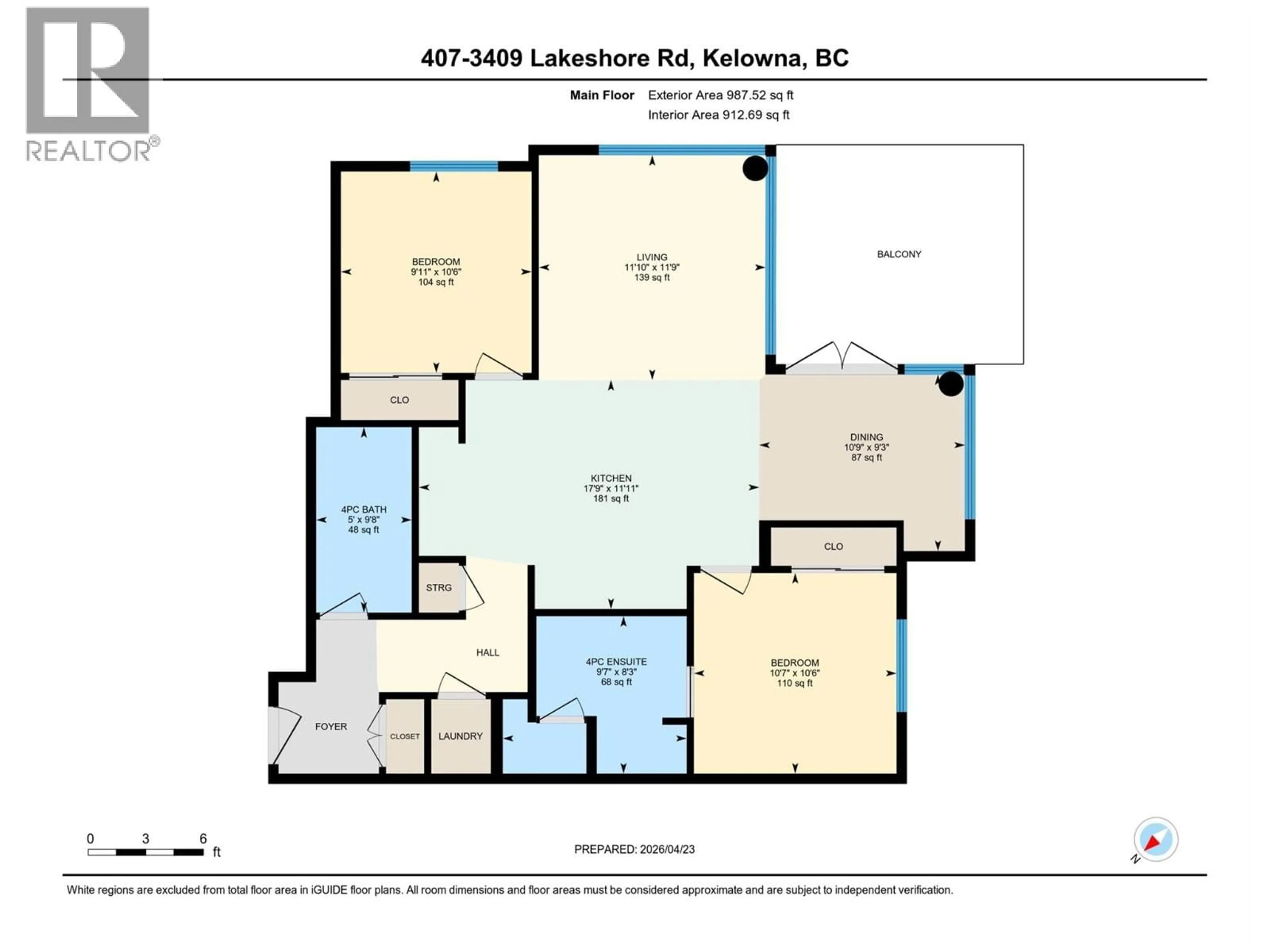 Floor plan for 407 - 3409 LAKESHORE ROAD, Kelowna British Columbia V1W0G6