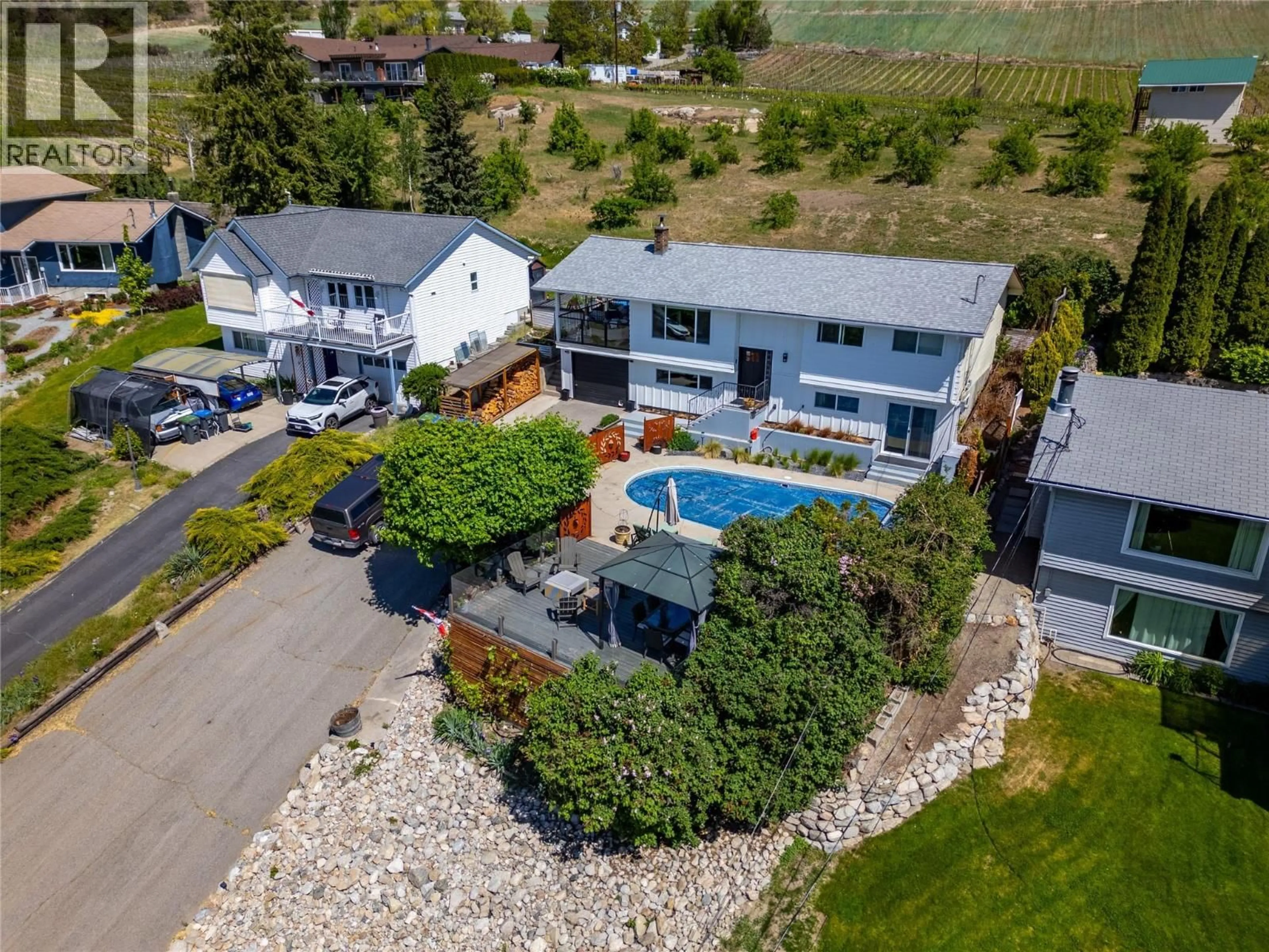 A pic from outside/outdoor area/front of a property/back of a property/a pic from drone, water/lake/river/ocean view for 3830 ALBRECHT ROAD, Naramata British Columbia V0H1N1