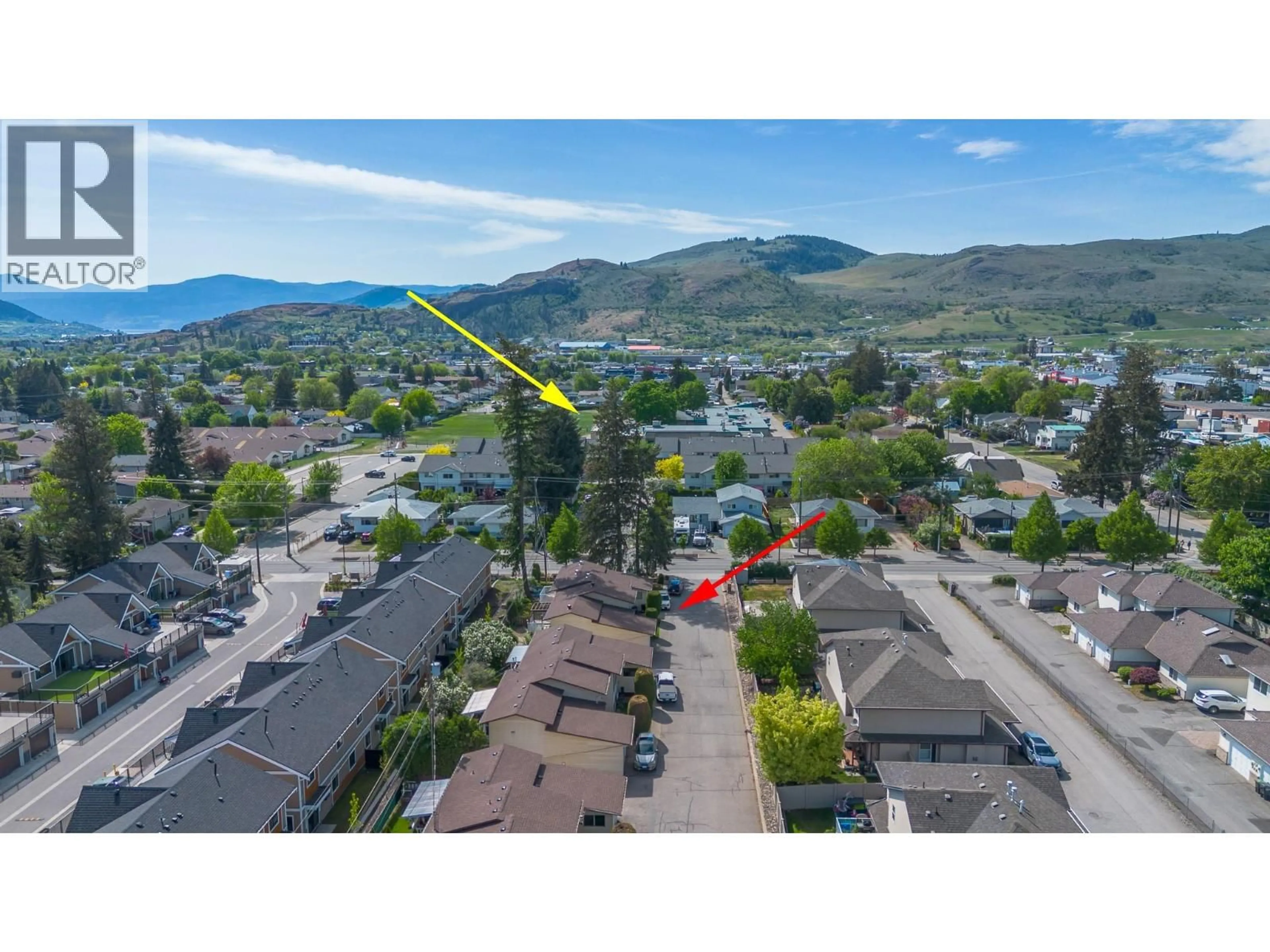 A pic from outside/outdoor area/front of a property/back of a property/a pic from drone, mountain view for 2 - 4405 20 STREET, Vernon British Columbia V1T9K2