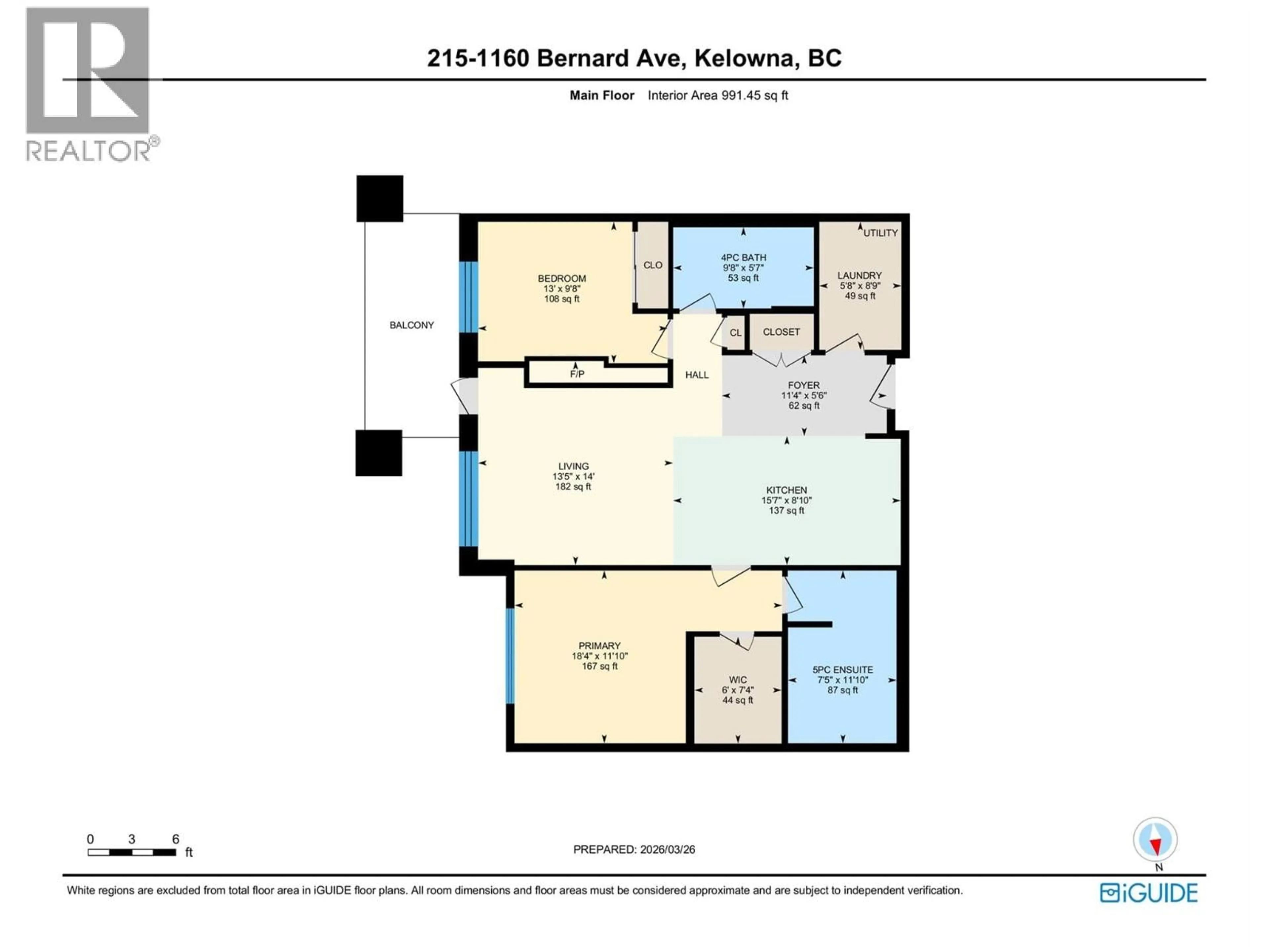 Floor plan for 215 - 1160 BERNARD AVENUE, Kelowna British Columbia V1Y6R2
