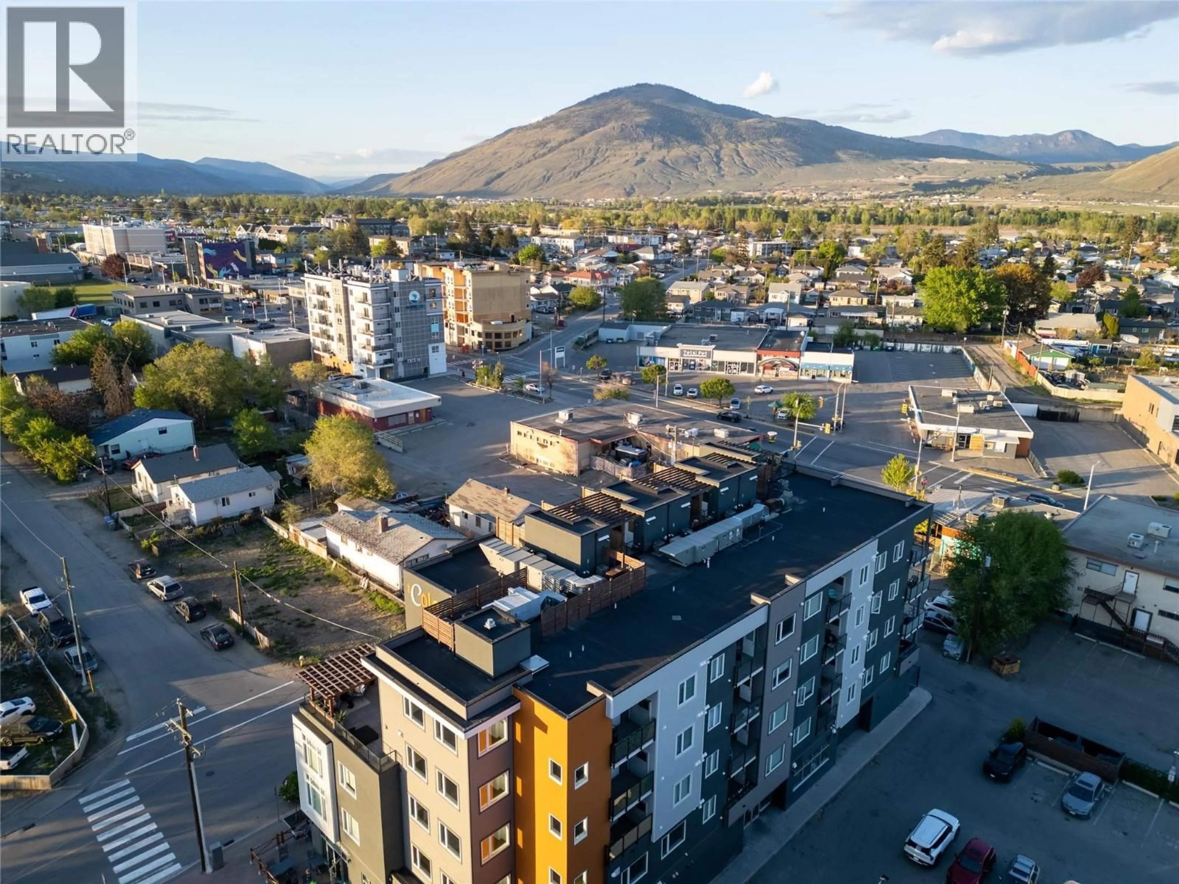 A pic from outside/outdoor area/front of a property/back of a property/a pic from drone, mountain view for 505 - 107 YEW STREET, Kamloops British Columbia V2B4A1