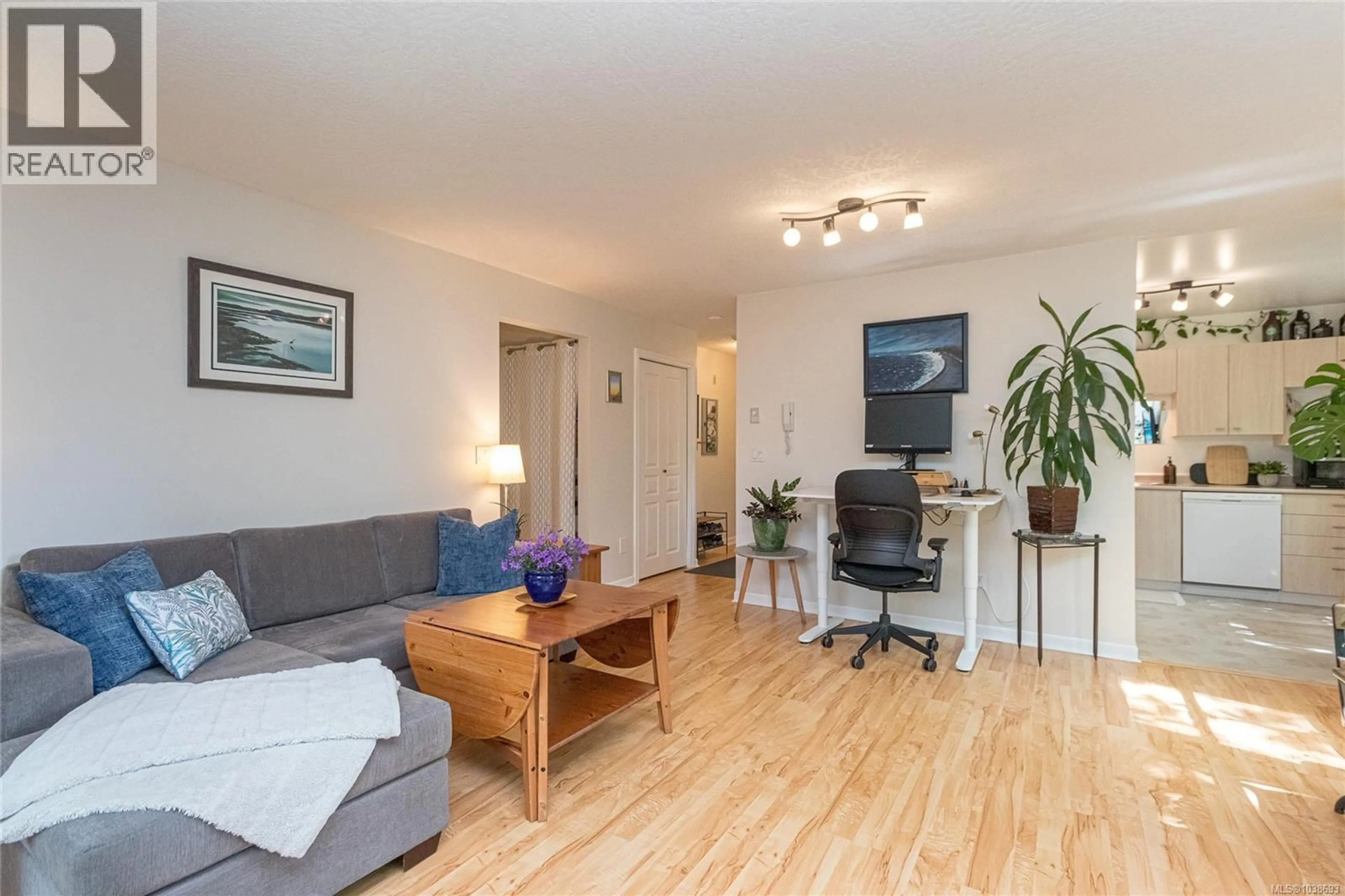 Living room with furniture, wood/laminate floor for 102 - 108 GORGE ROAD WEST, Saanich British Columbia V9A1M2