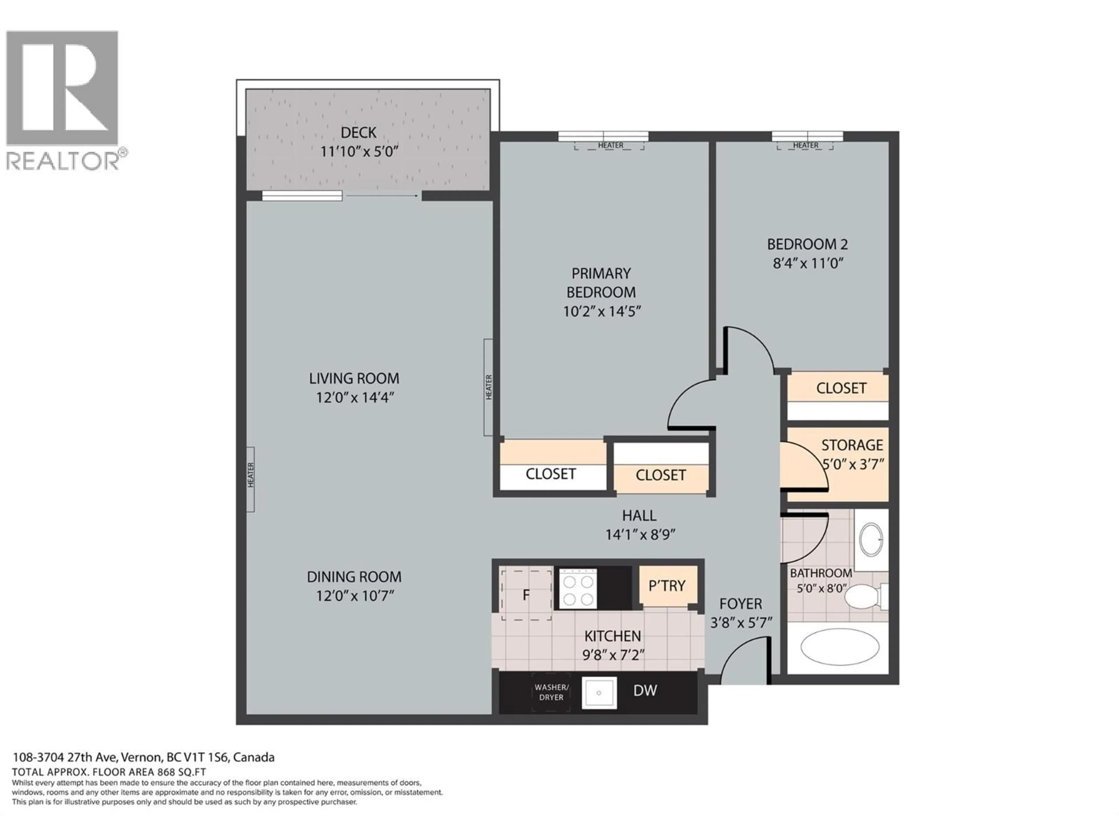Floor plan for 108 - 3704 27 AVENUE, Vernon British Columbia V1T1S6