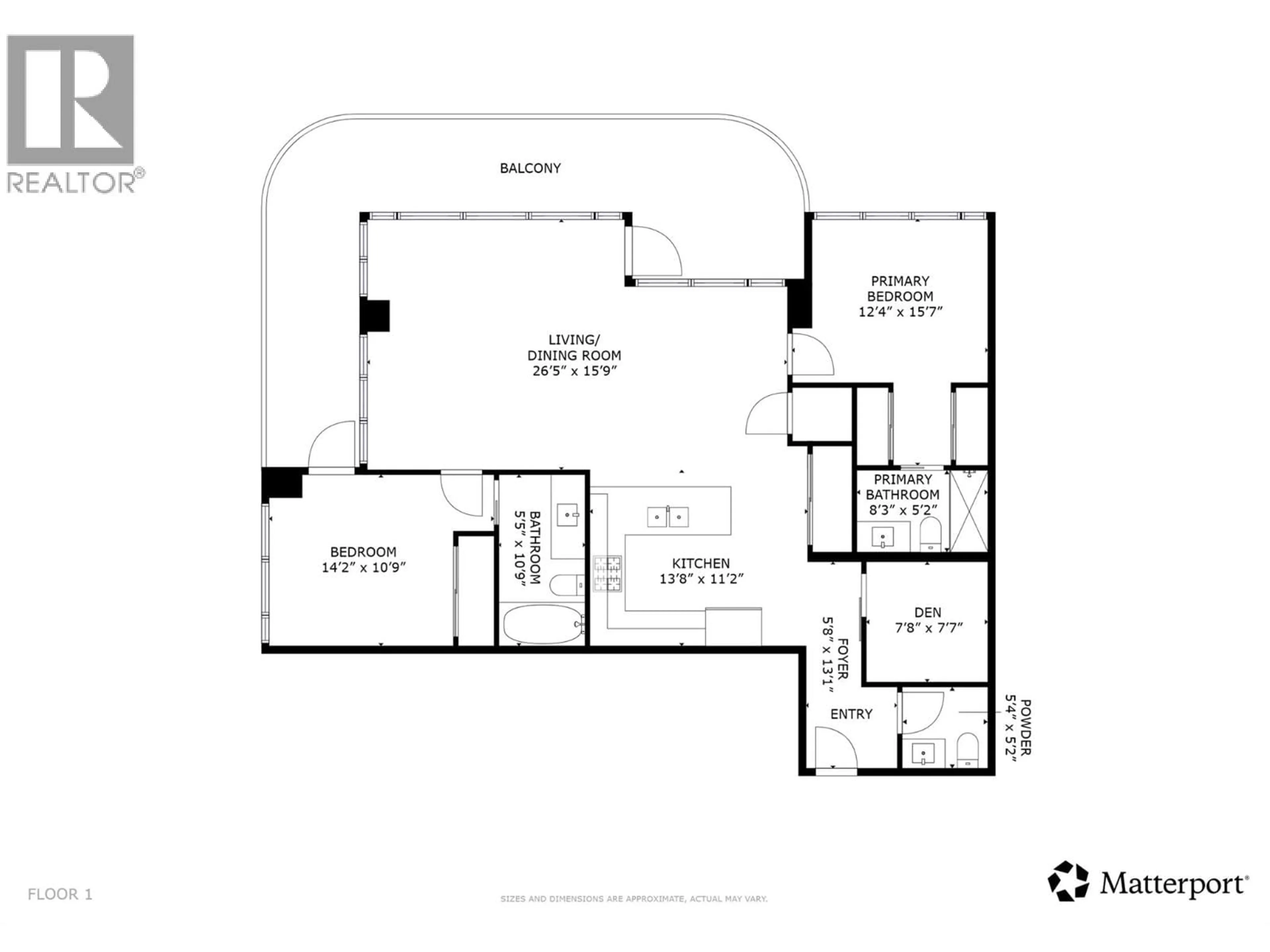 Floor plan for 1307 - 1232 ELLIS STREET, Kelowna British Columbia V1Y1Z4