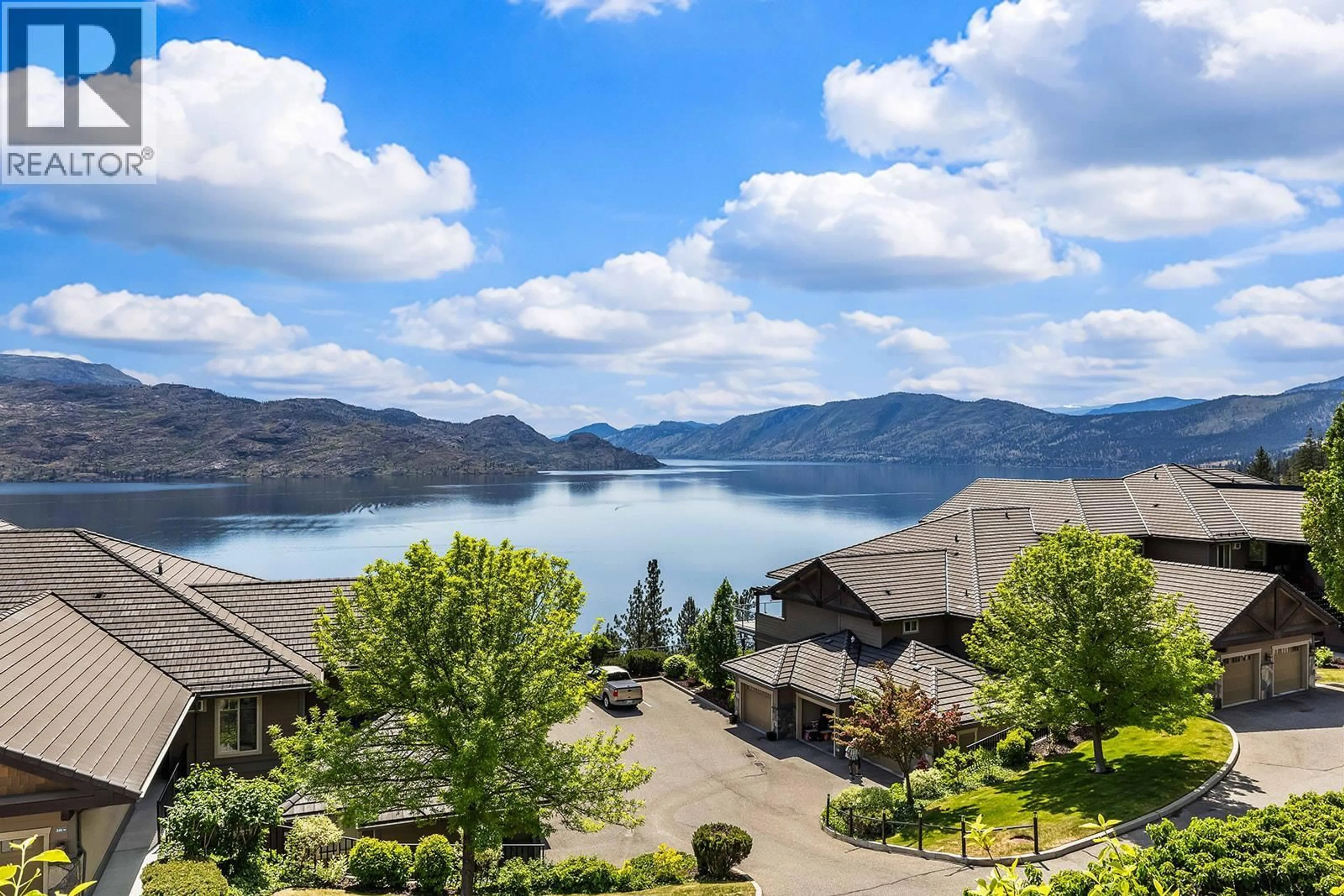 A pic from outside/outdoor area/front of a property/back of a property/a pic from drone, water/lake/river/ocean view for 134 - 4350 PONDEROSA DRIVE, Peachland British Columbia V0H1X5