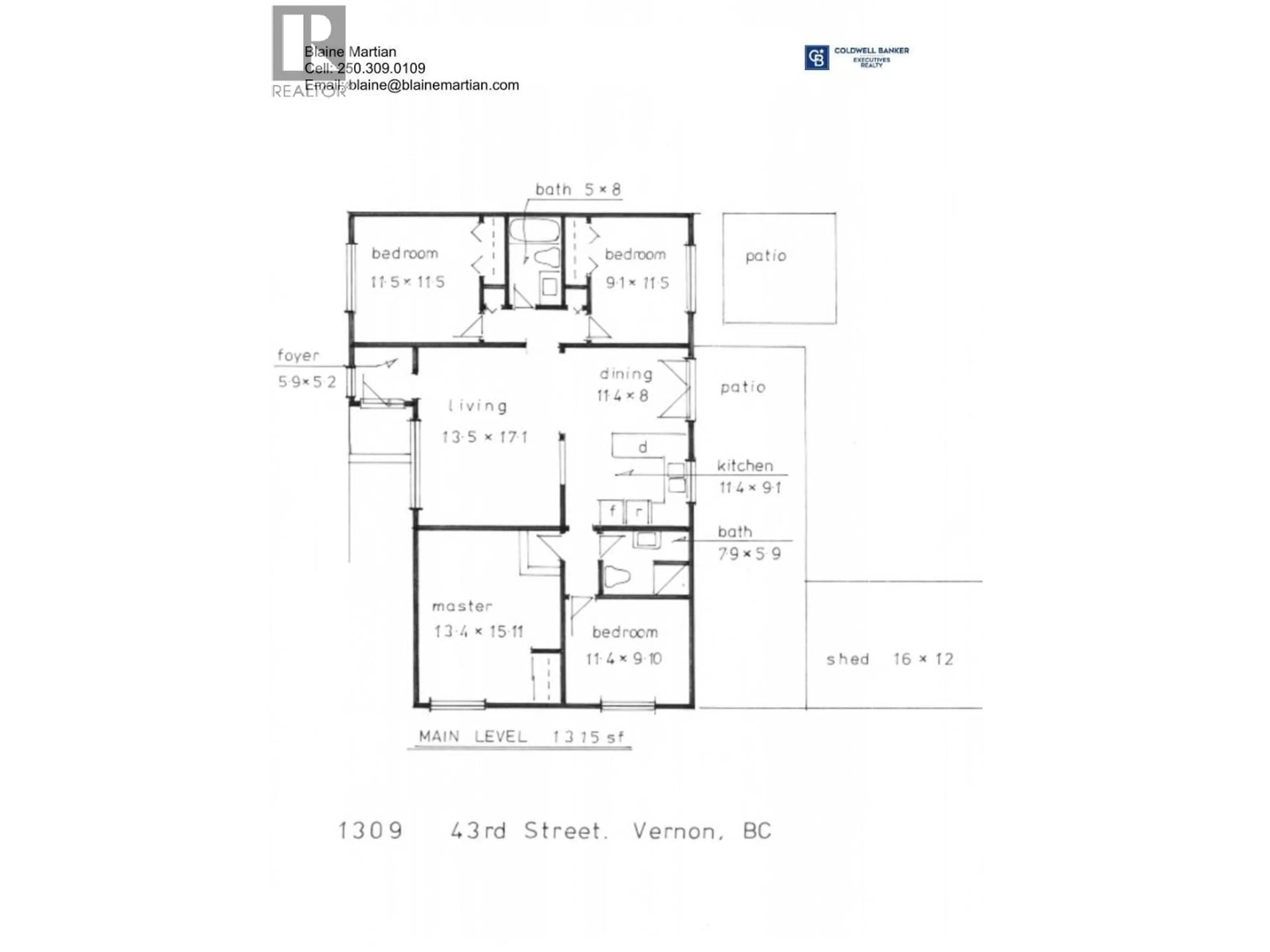 Floor plan for 1309 43 STREET, Vernon British Columbia V1T7R7