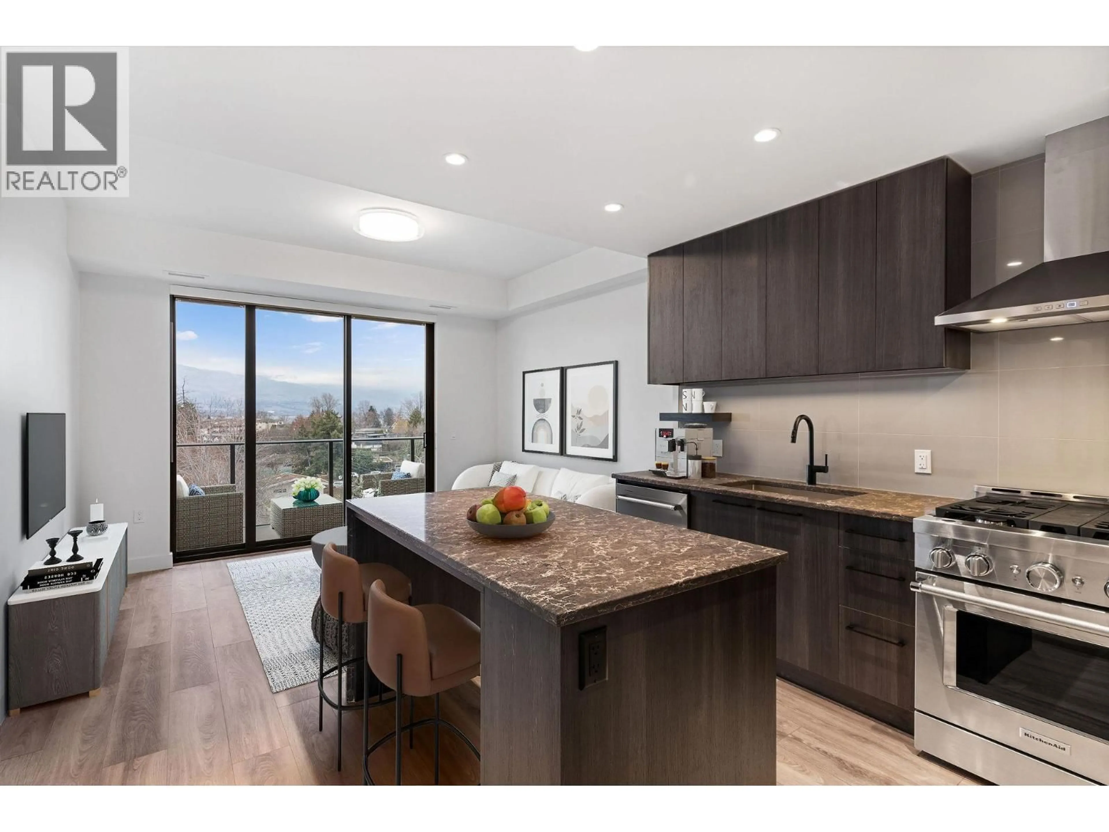 Open concept kitchen, wood/laminate floor for 510 - 3051 ABBOTT STREET, Kelowna British Columbia V1Y0P1