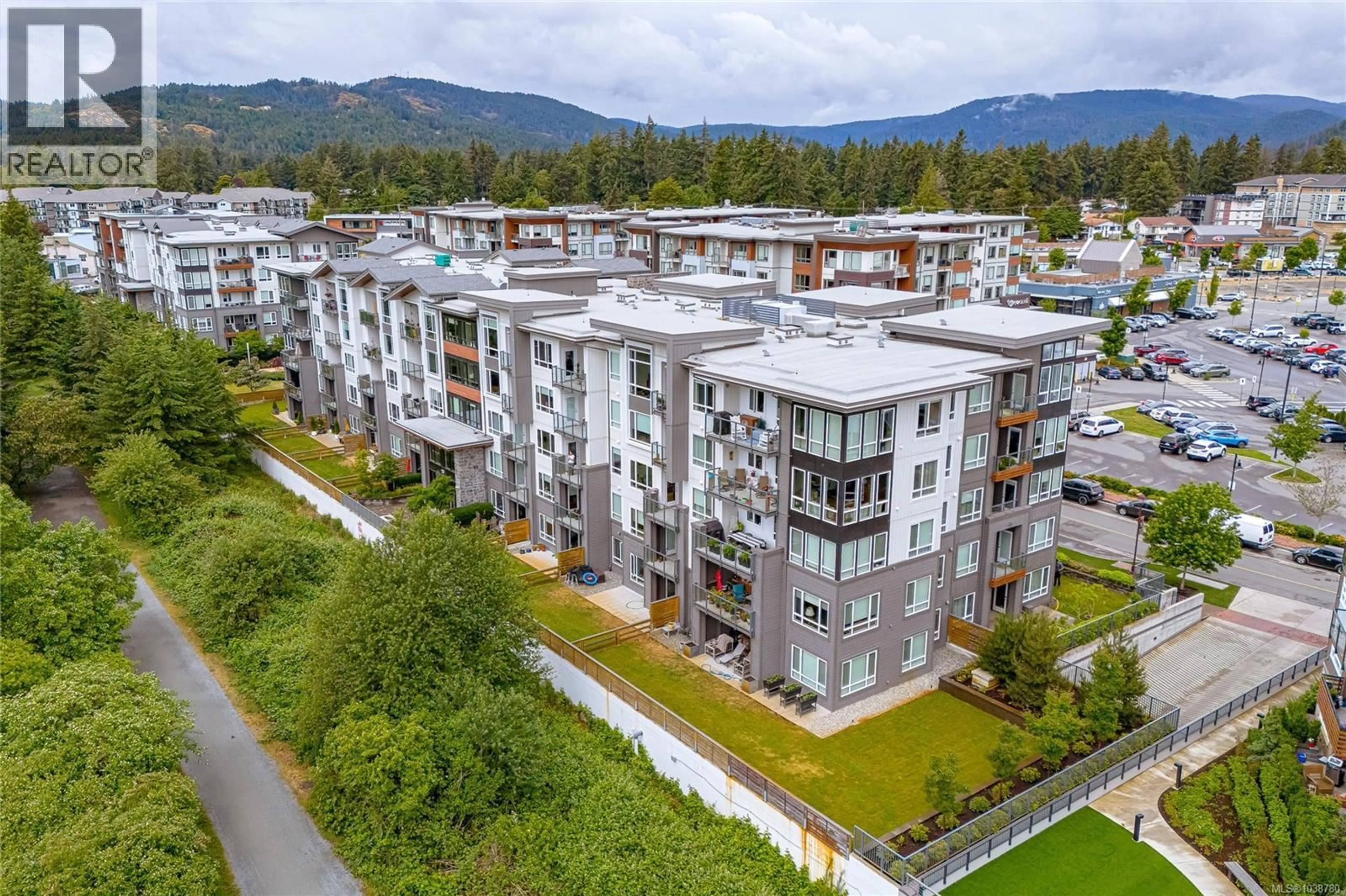 A pic from outside/outdoor area/front of a property/back of a property/a pic from drone, mountain view for 508 - 940 REUNION AVENUE, Langford British Columbia V9B0W6