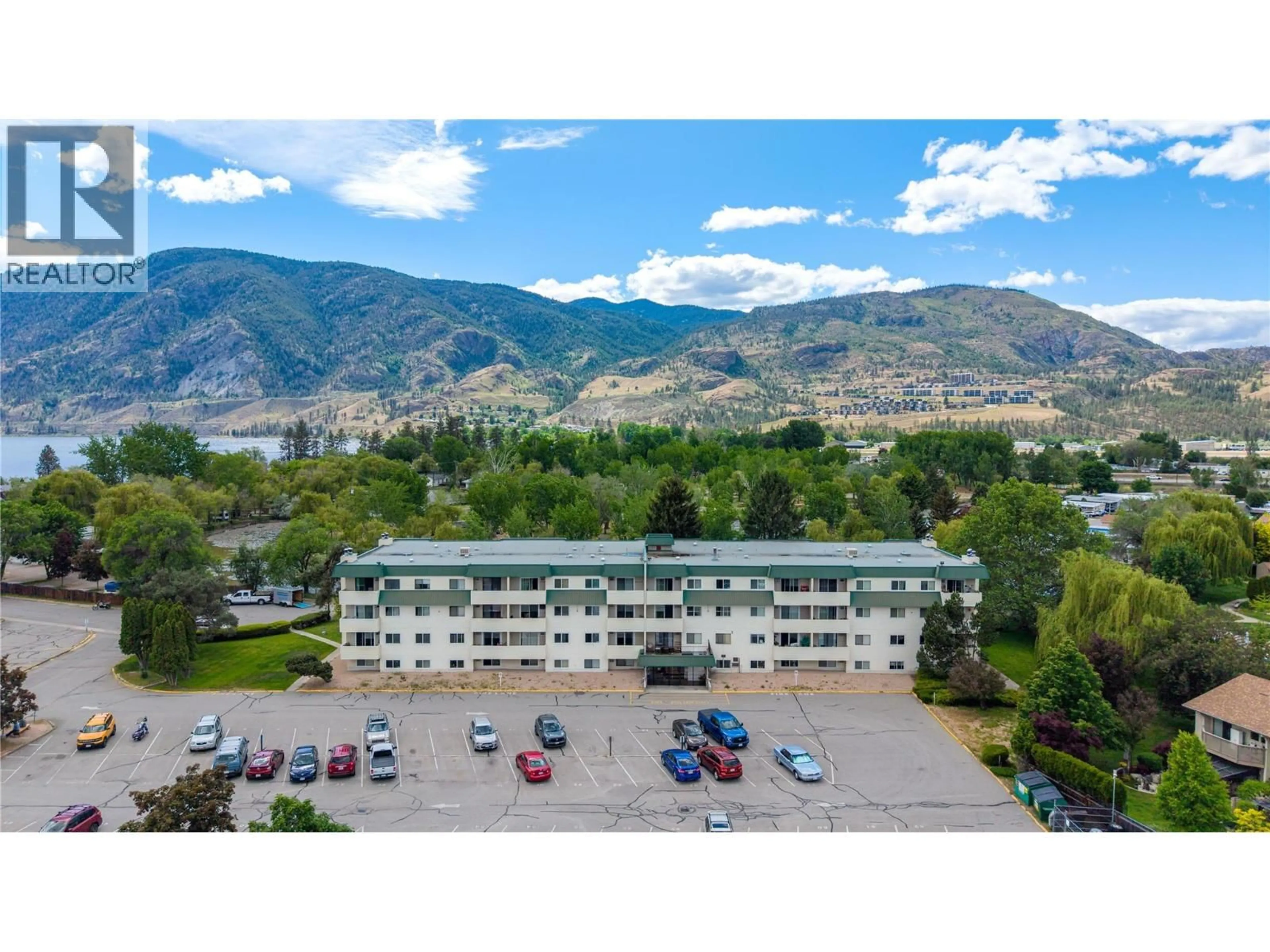 A pic from outside/outdoor area/front of a property/back of a property/a pic from drone, mountain view for 209 - 150 SKAHA PLACE, Penticton British Columbia V2A7K1