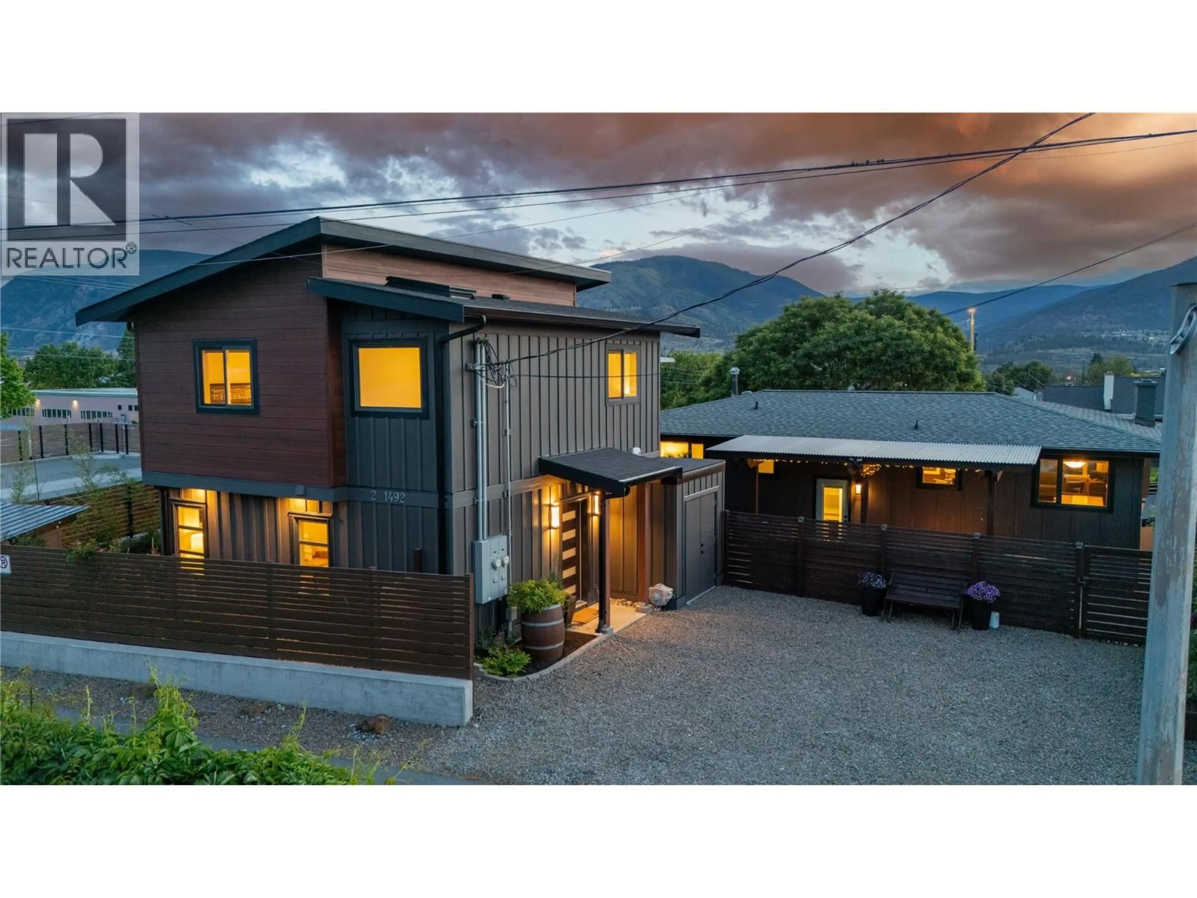 A pic from outside/outdoor area/front of a property/back of a property/a pic from drone, mountain view for 1492 LEIR STREET, Penticton British Columbia V2A4Z5