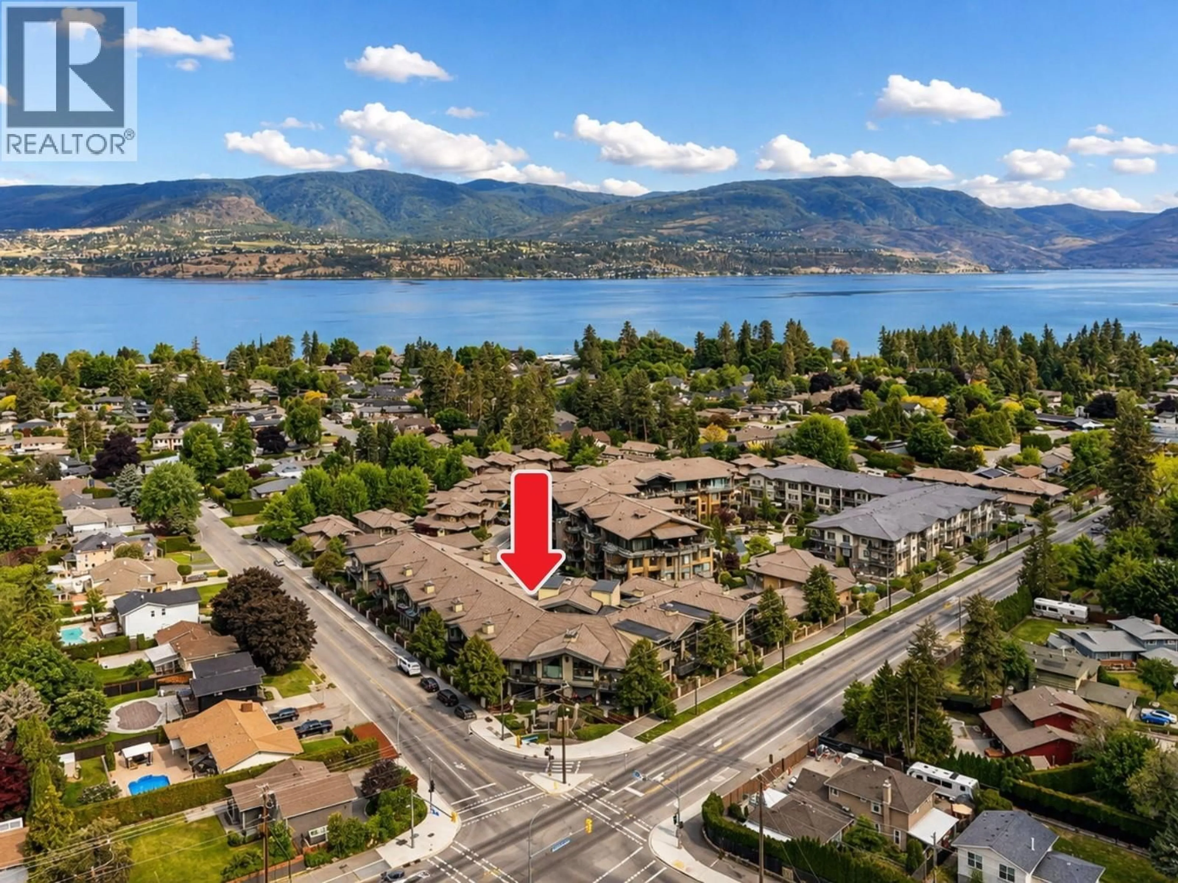 A pic from outside/outdoor area/front of a property/back of a property/a pic from drone, water/lake/river/ocean view for 116 - 600 SARSONS ROAD, Kelowna British Columbia V1W5H5