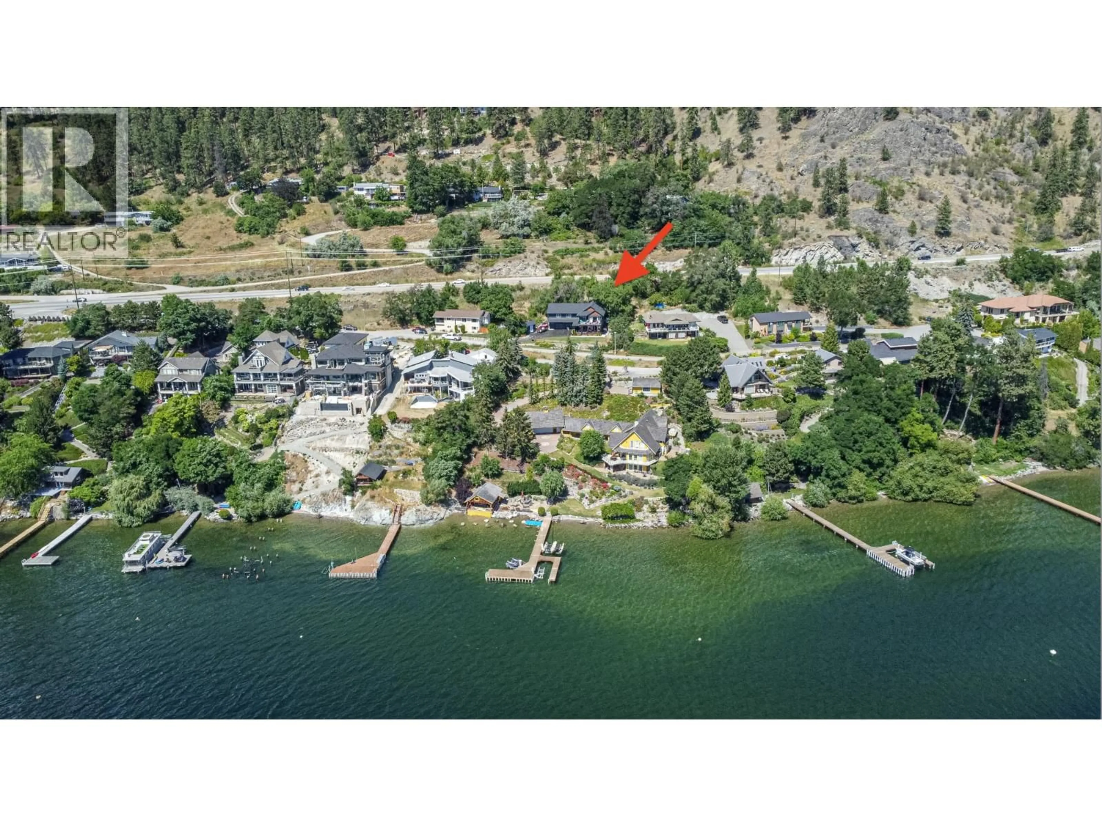 A pic from outside/outdoor area/front of a property/back of a property/a pic from drone, water/lake/river/ocean view for 5190 ROBINSON PLACE, Peachland British Columbia V0H1X1