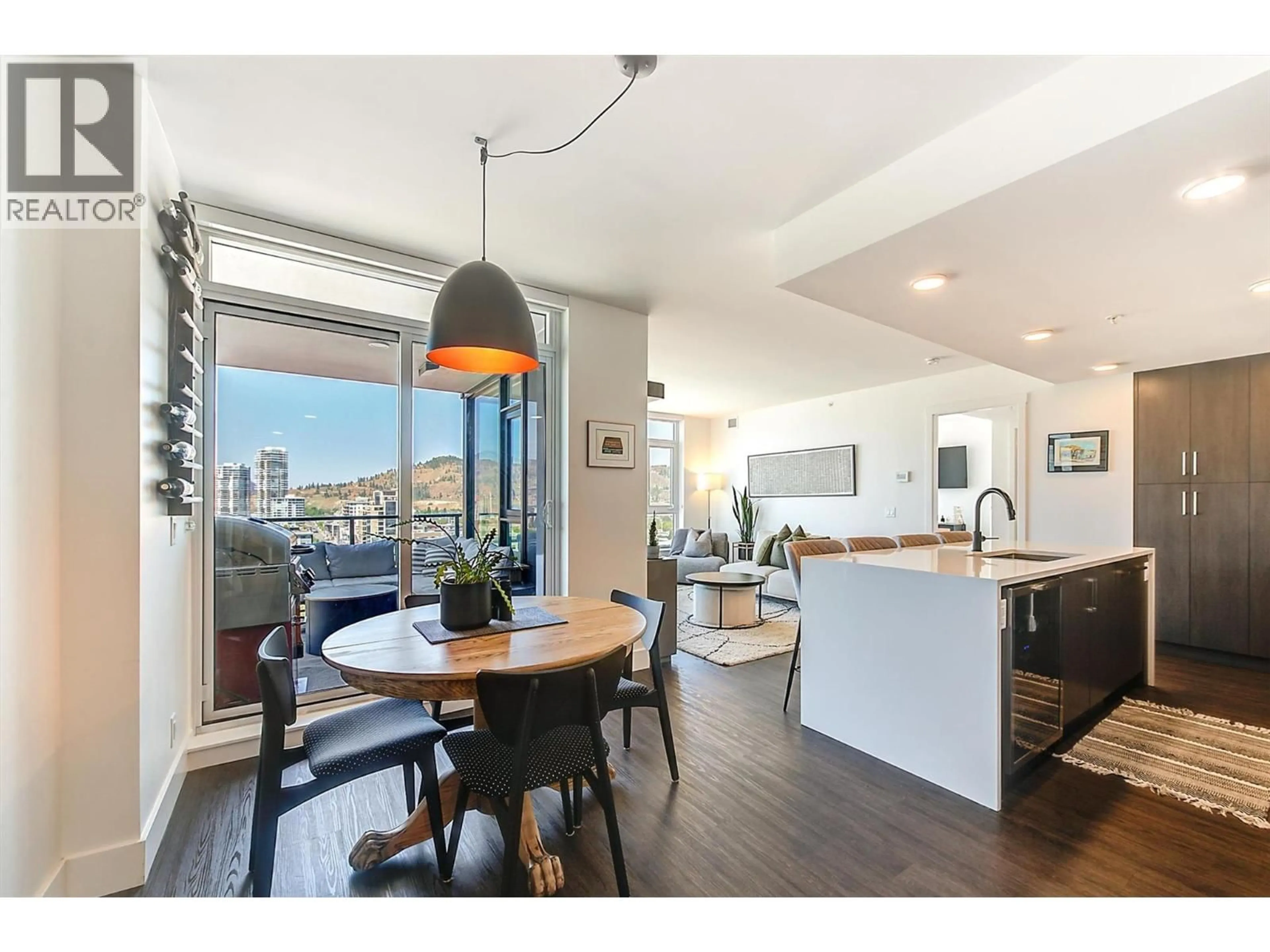 Open concept kitchen, wood/laminate floor for 1602 - 1588 ELLIS STREET, Kelowna British Columbia V1Y0H1