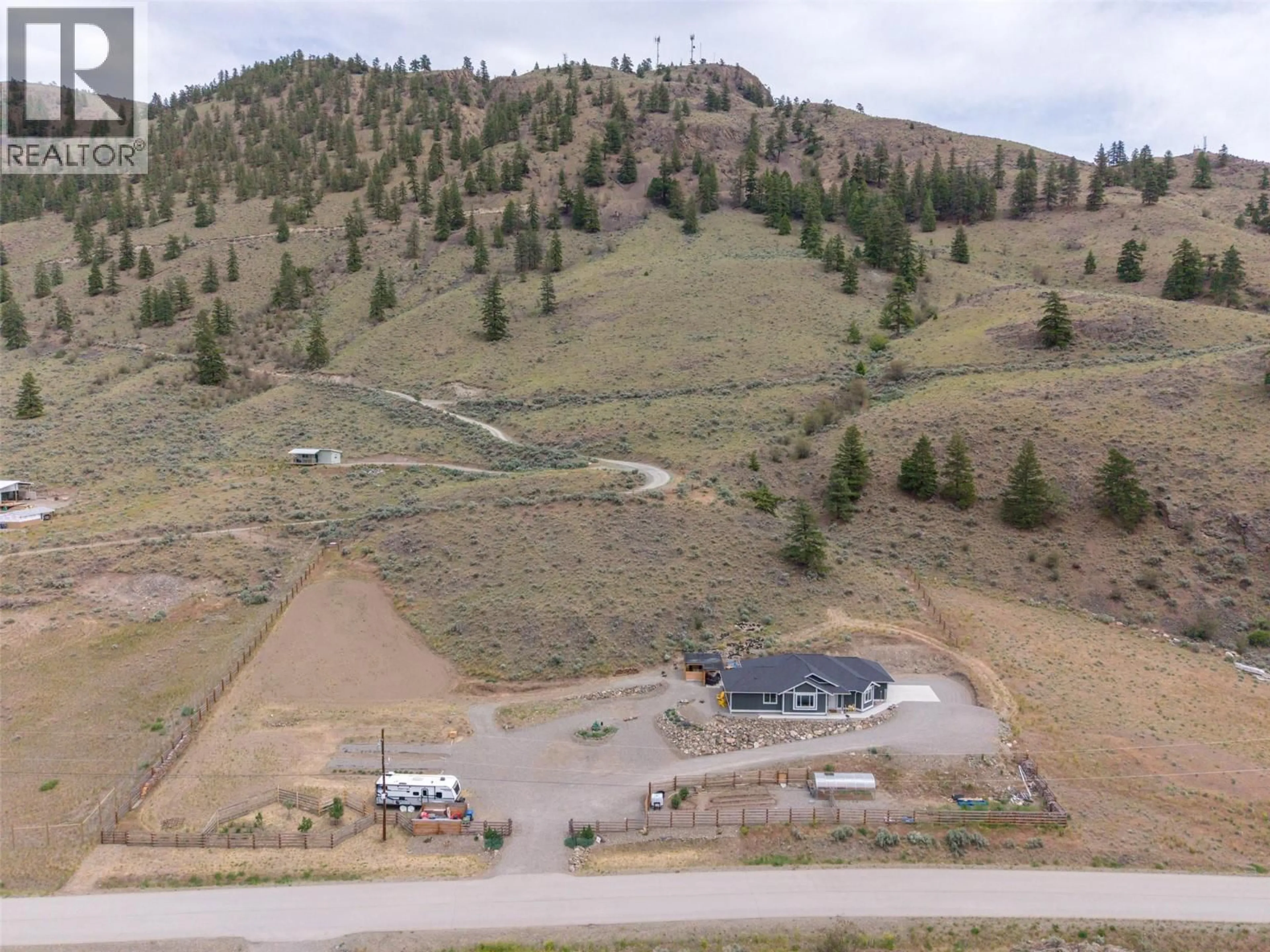 A pic from outside/outdoor area/front of a property/back of a property/a pic from drone, mountain view for 130 PIN CUSHION TRAIL, Keremeos British Columbia V0X1N0