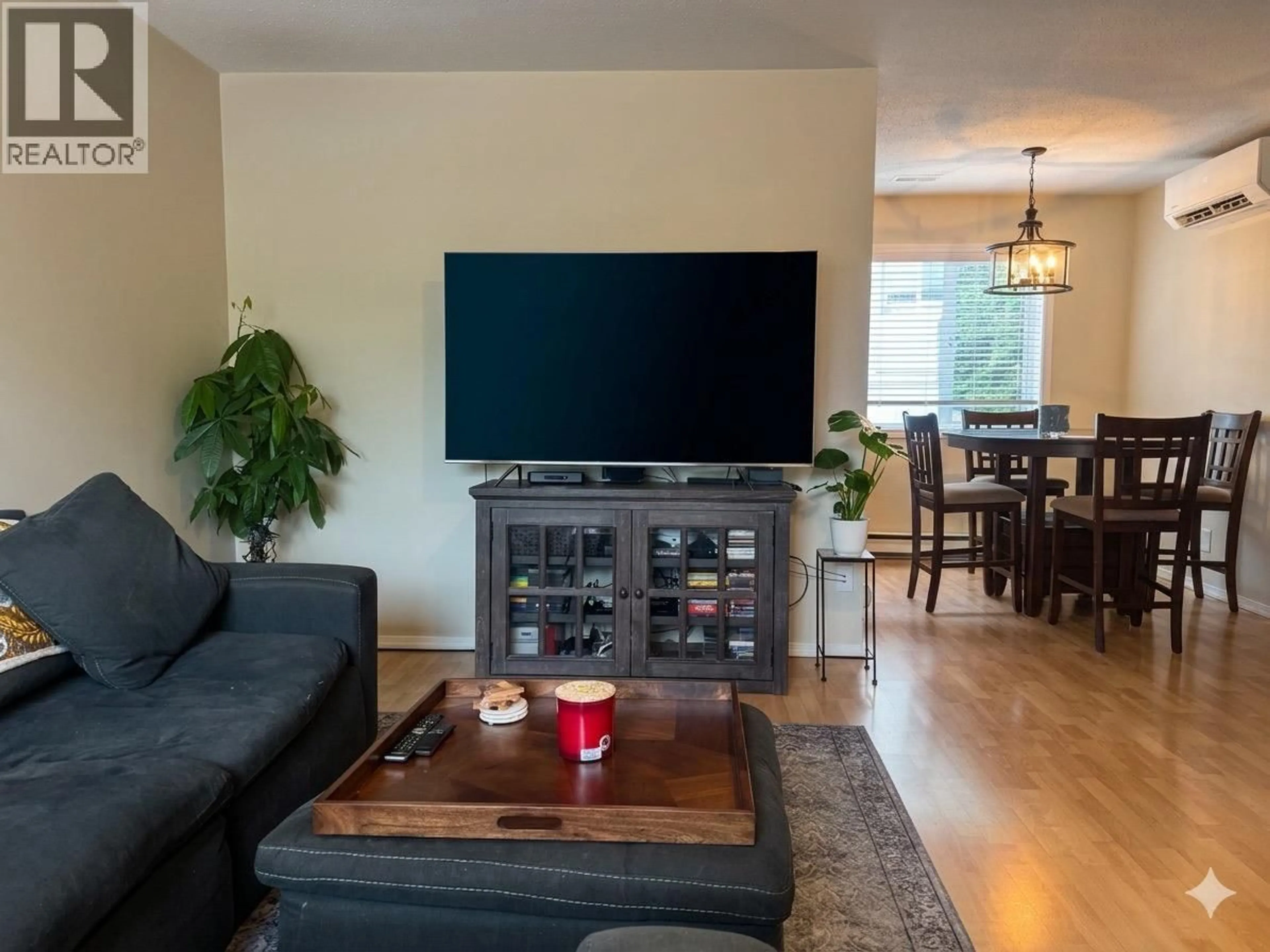 Living room with furniture, wood/laminate floor for 106 - 1006 KING STREET, Penticton British Columbia V2A4S6