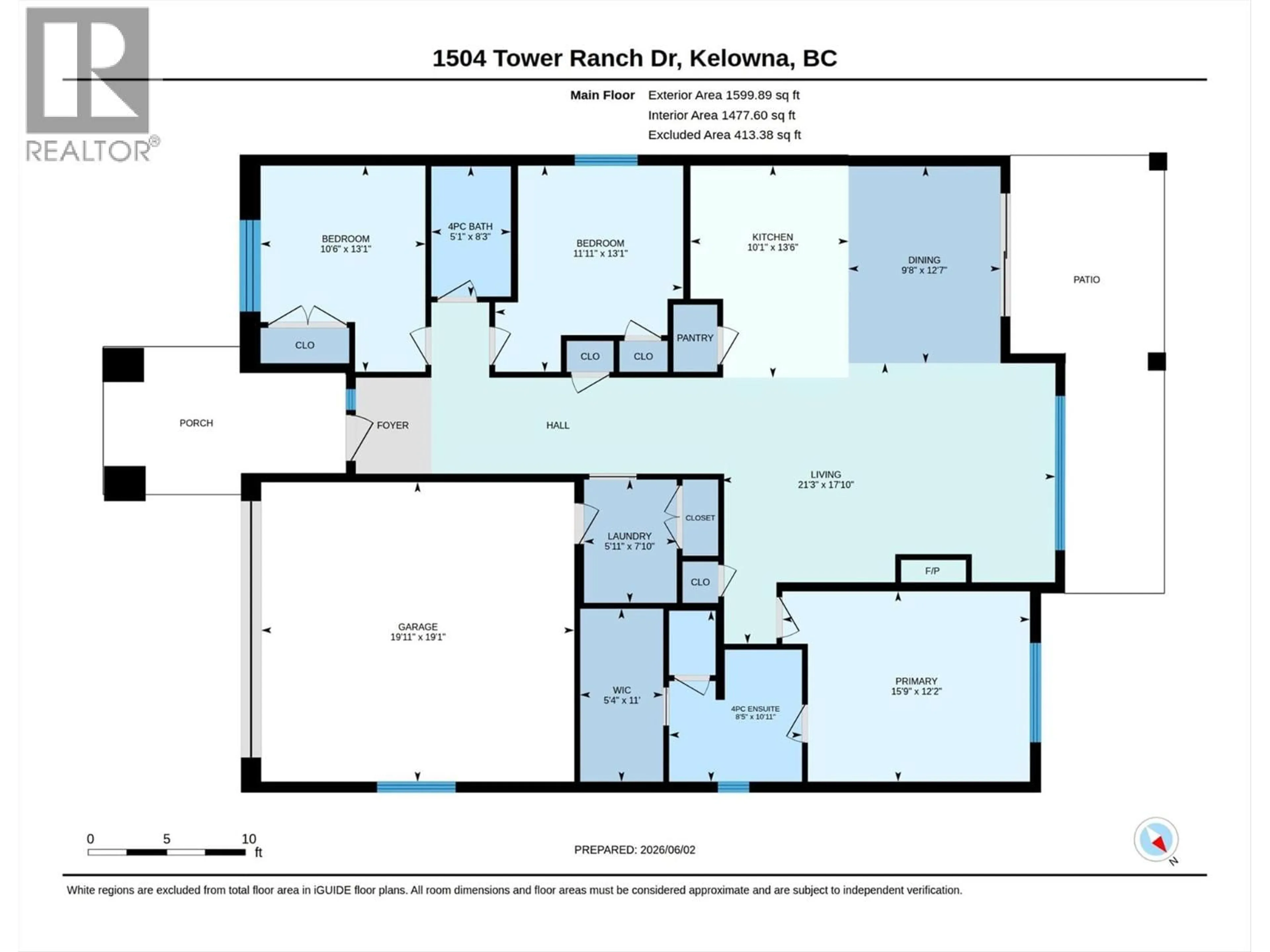 Floor plan for 1504 TOWER RANCH DRIVE, Kelowna British Columbia V1P1T8