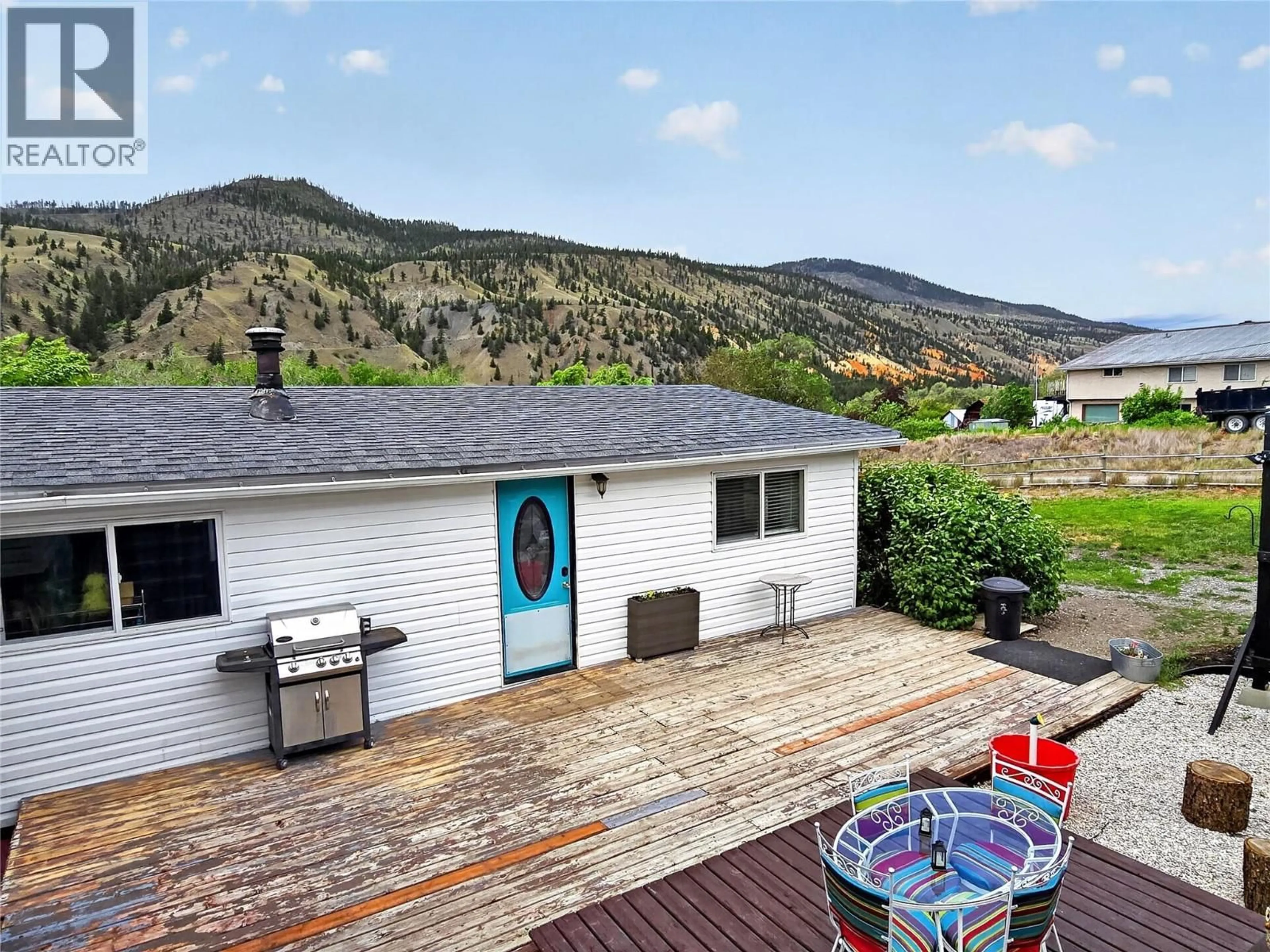 A pic from outside/outdoor area/front of a property/back of a property/a pic from drone, mountain view for 4161 MICKEY FRONTAGE ROAD, Cache Creek British Columbia V0K1H1