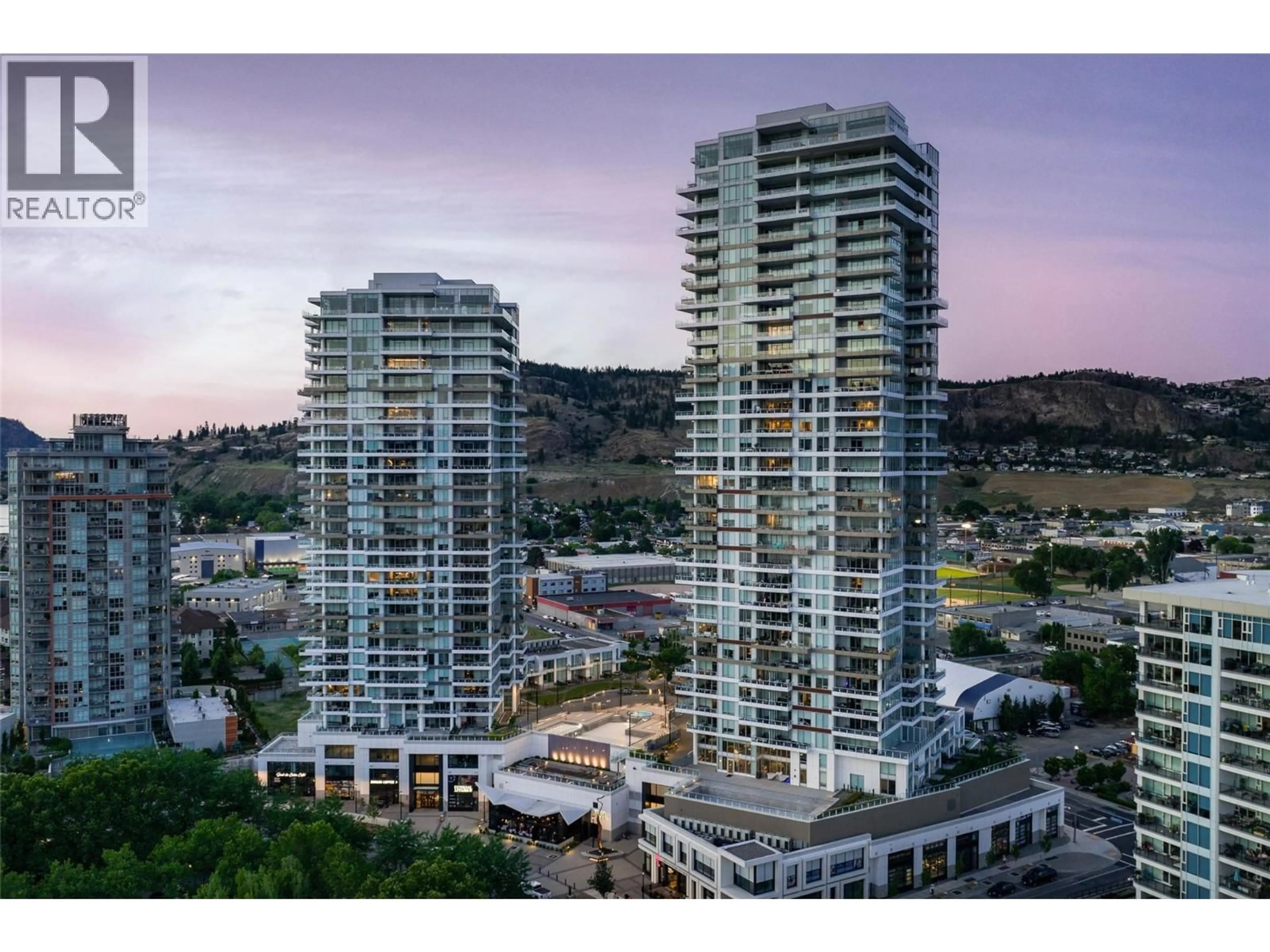 A pic from outside/outdoor area/front of a property/back of a property/a pic from drone, city buildings view from balcony for 1010 - 1191 SUNSET DRIVE, Kelowna British Columbia V1Y0J4