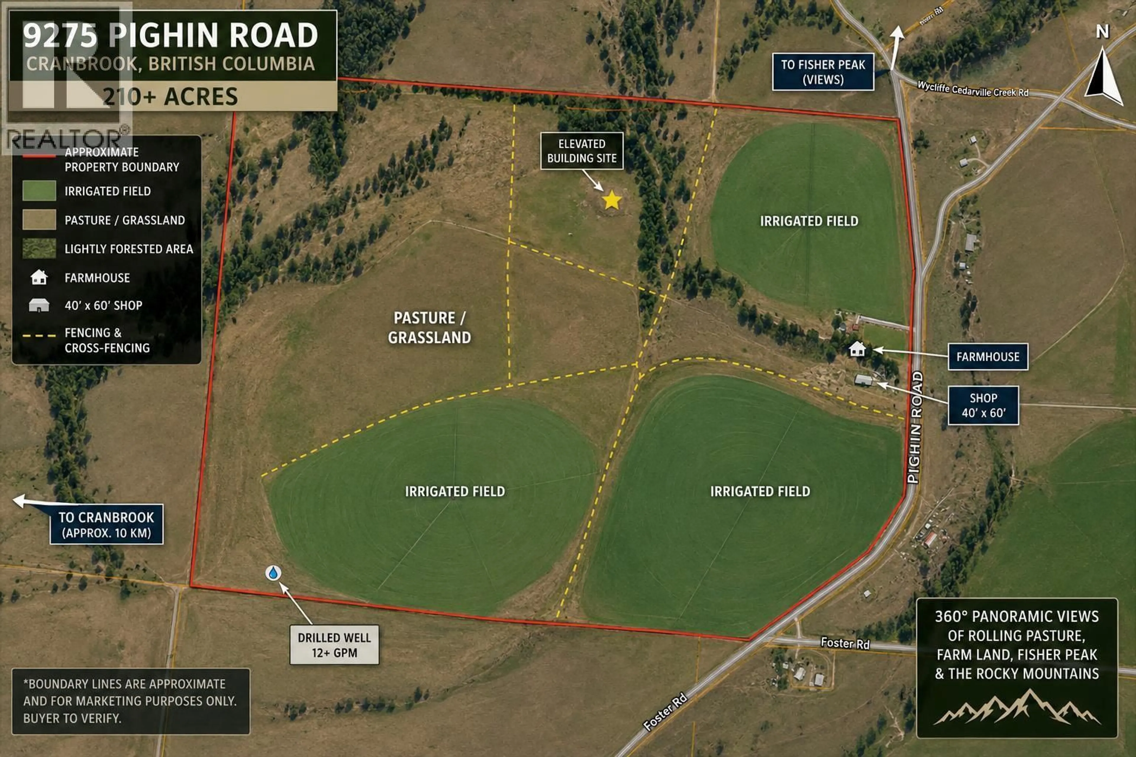 A pic from outside/outdoor area/front of a property/back of a property/a pic from drone, street for 9275 PIGHIN ROAD, Cranbrook British Columbia V1C7C9