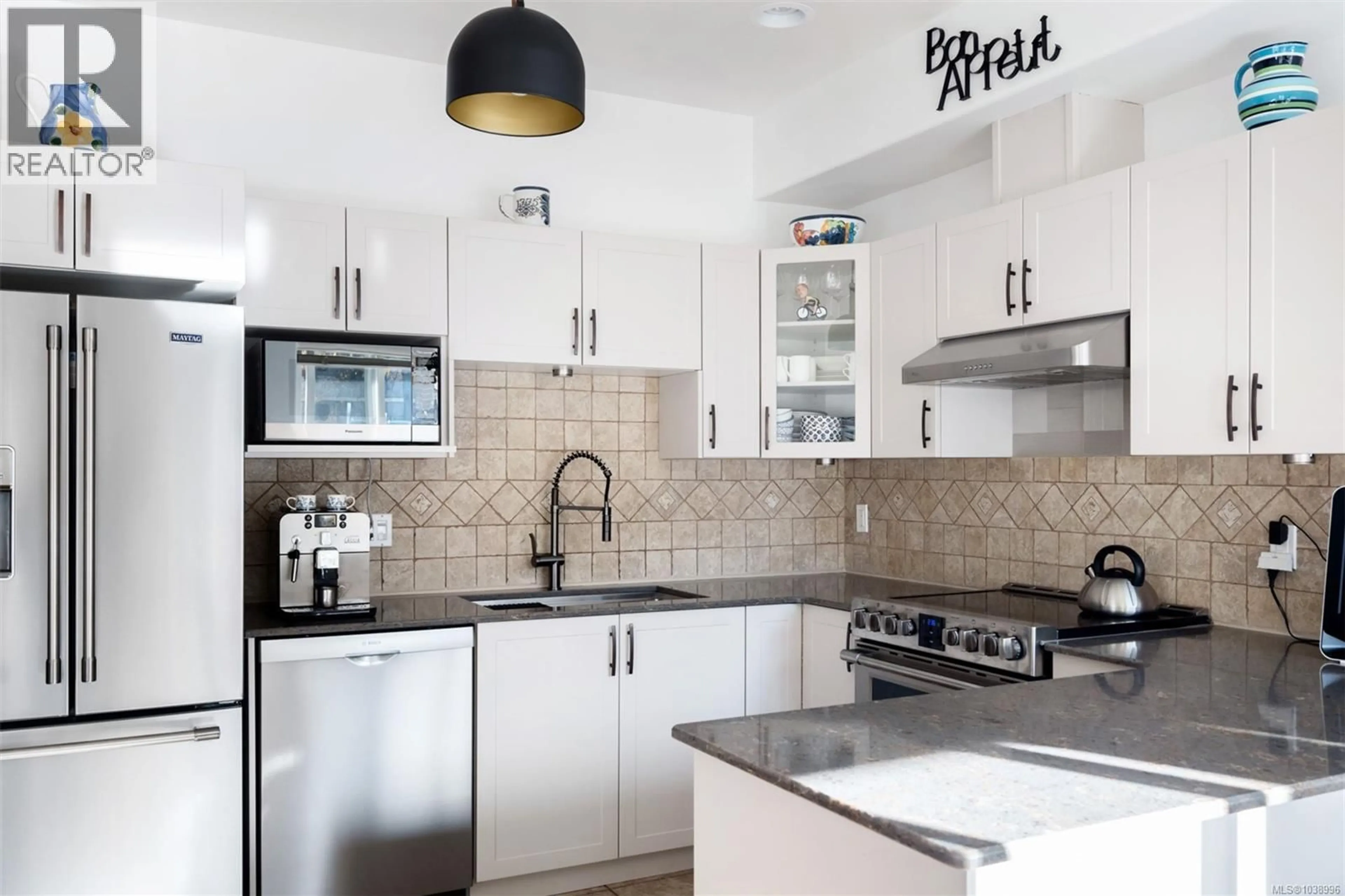 Contemporary kitchen, ceramic/tile floor for 201 - 3915 CAREY ROAD, Saanich British Columbia V8Z4E3