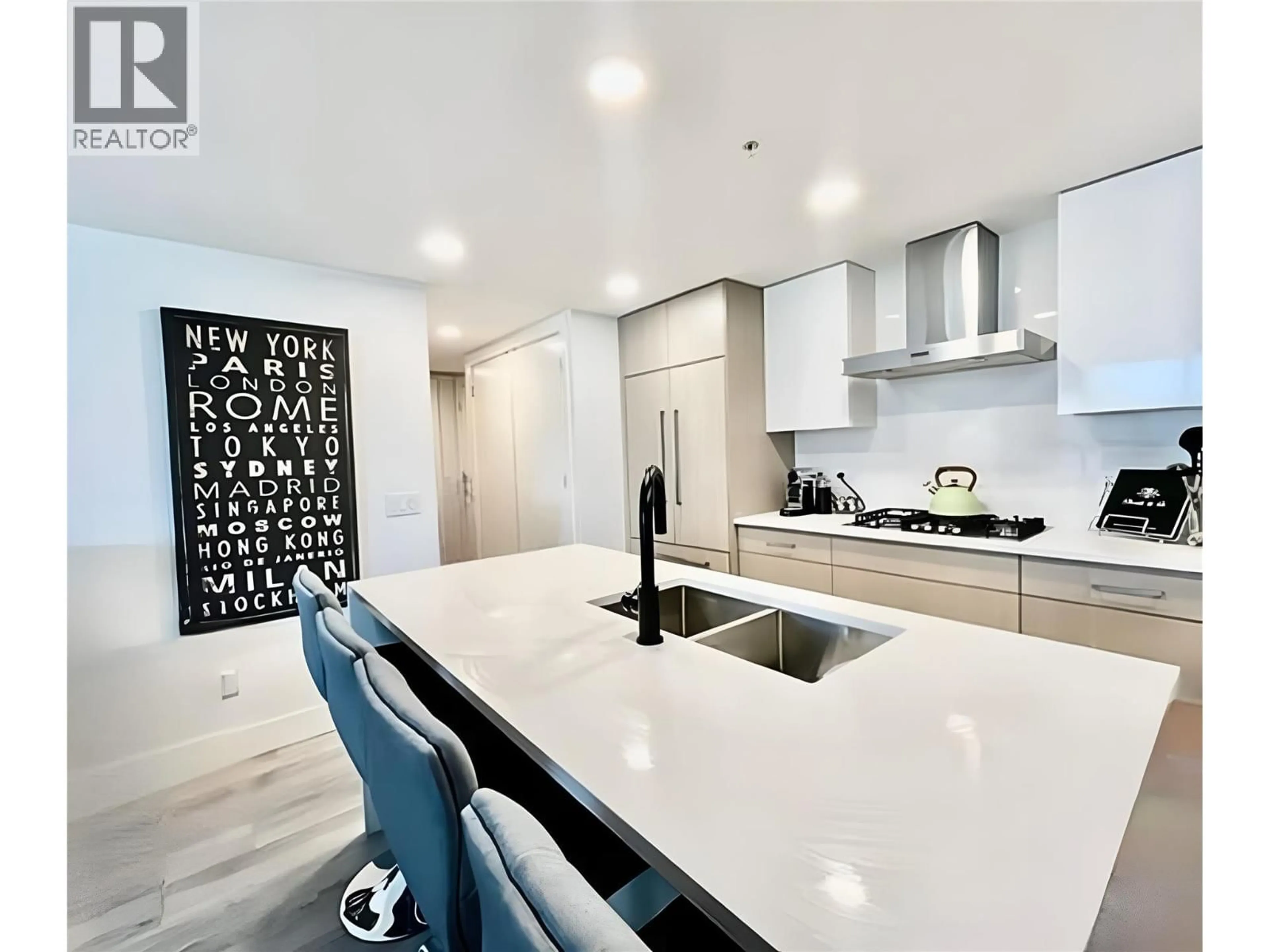 Contemporary kitchen, ceramic/tile floor for 701 - 1588 ELLIS STREET, Kelowna British Columbia V1Y8L1