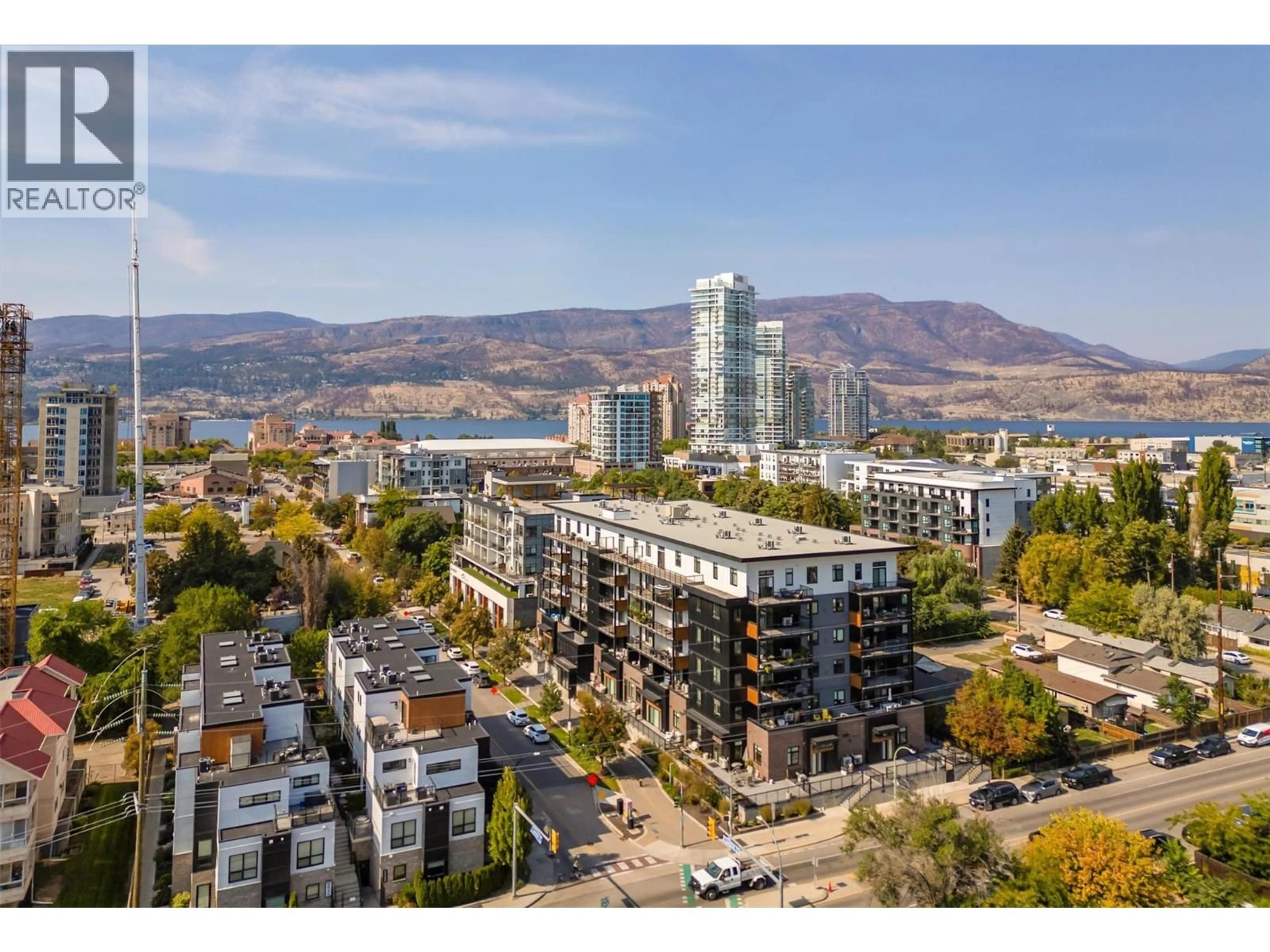 A pic from outside/outdoor area/front of a property/back of a property/a pic from drone, city buildings view from balcony for 106 - 660 CAWSTON AVENUE NORTH, Kelowna British Columbia V1Y9M1