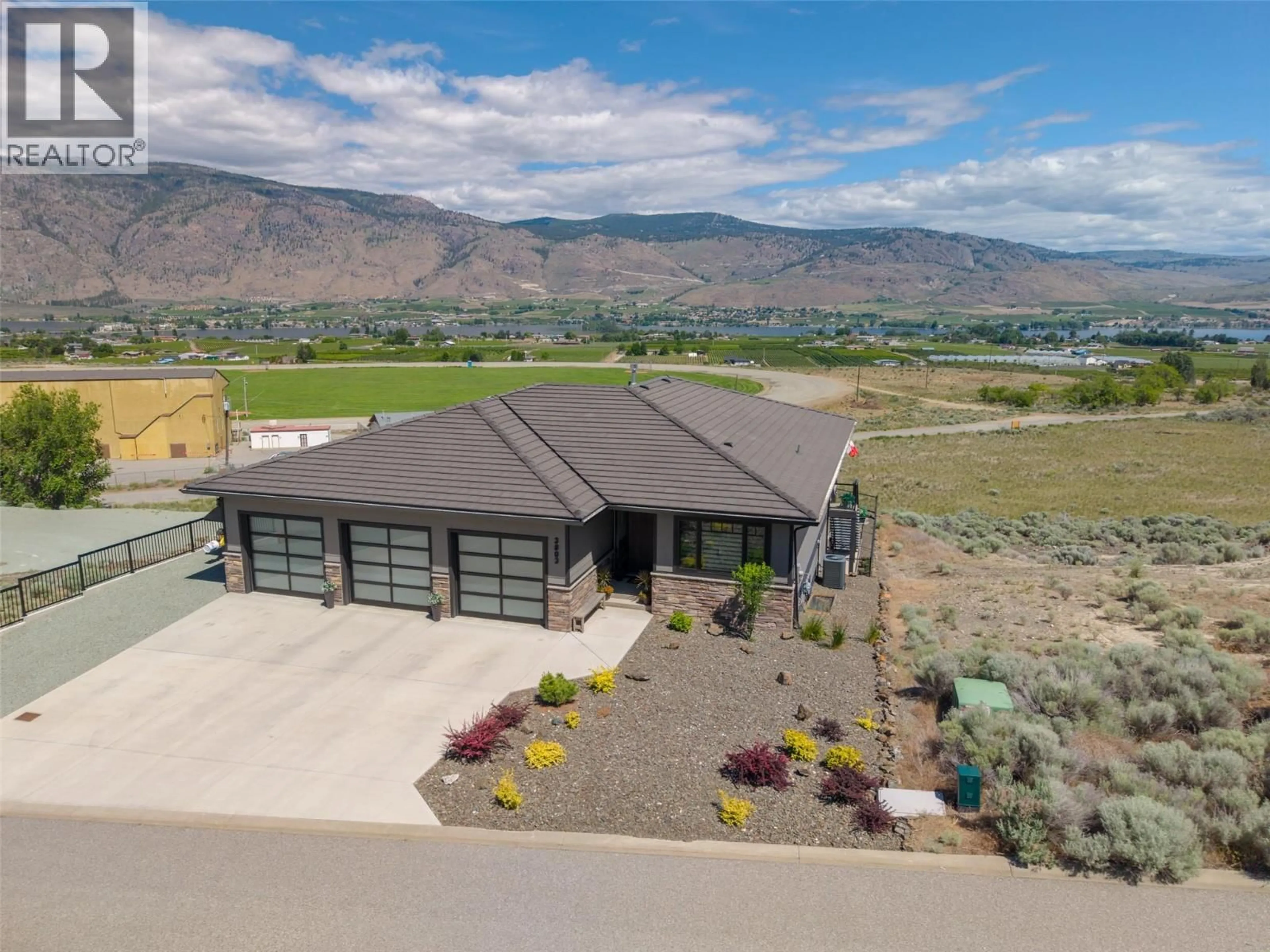 A pic from outside/outdoor area/front of a property/back of a property/a pic from drone, mountain view for 3803 TORREY PINES DRIVE, Osoyoos British Columbia V0H1V4