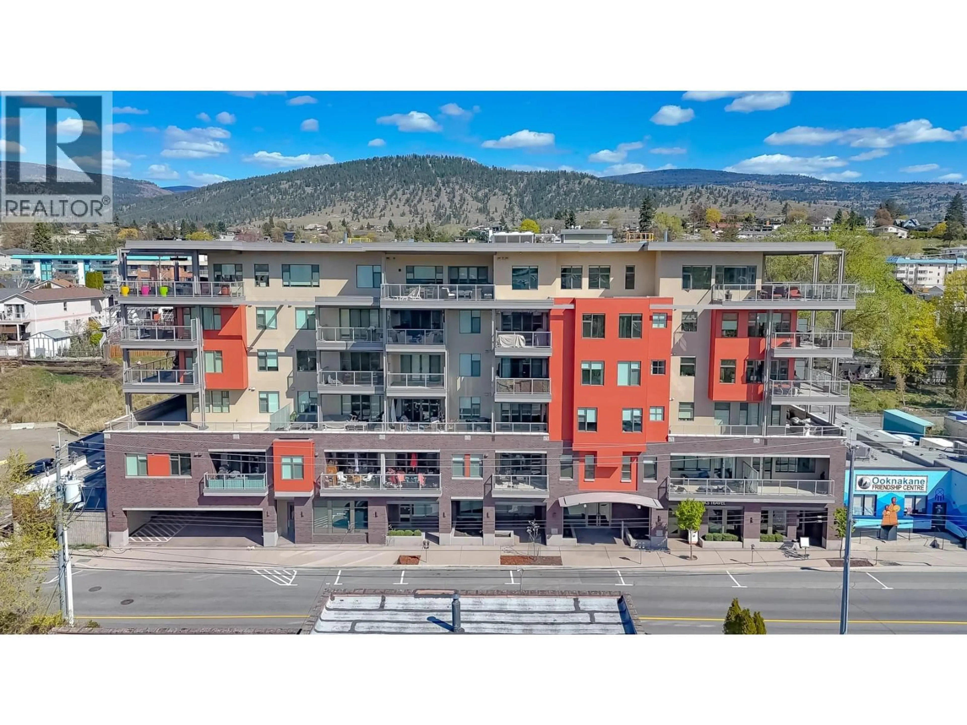 A pic from outside/outdoor area/front of a property/back of a property/a pic from drone, city buildings view from balcony for 308 - 110 ELLIS STREET, Penticton British Columbia V2A4L5