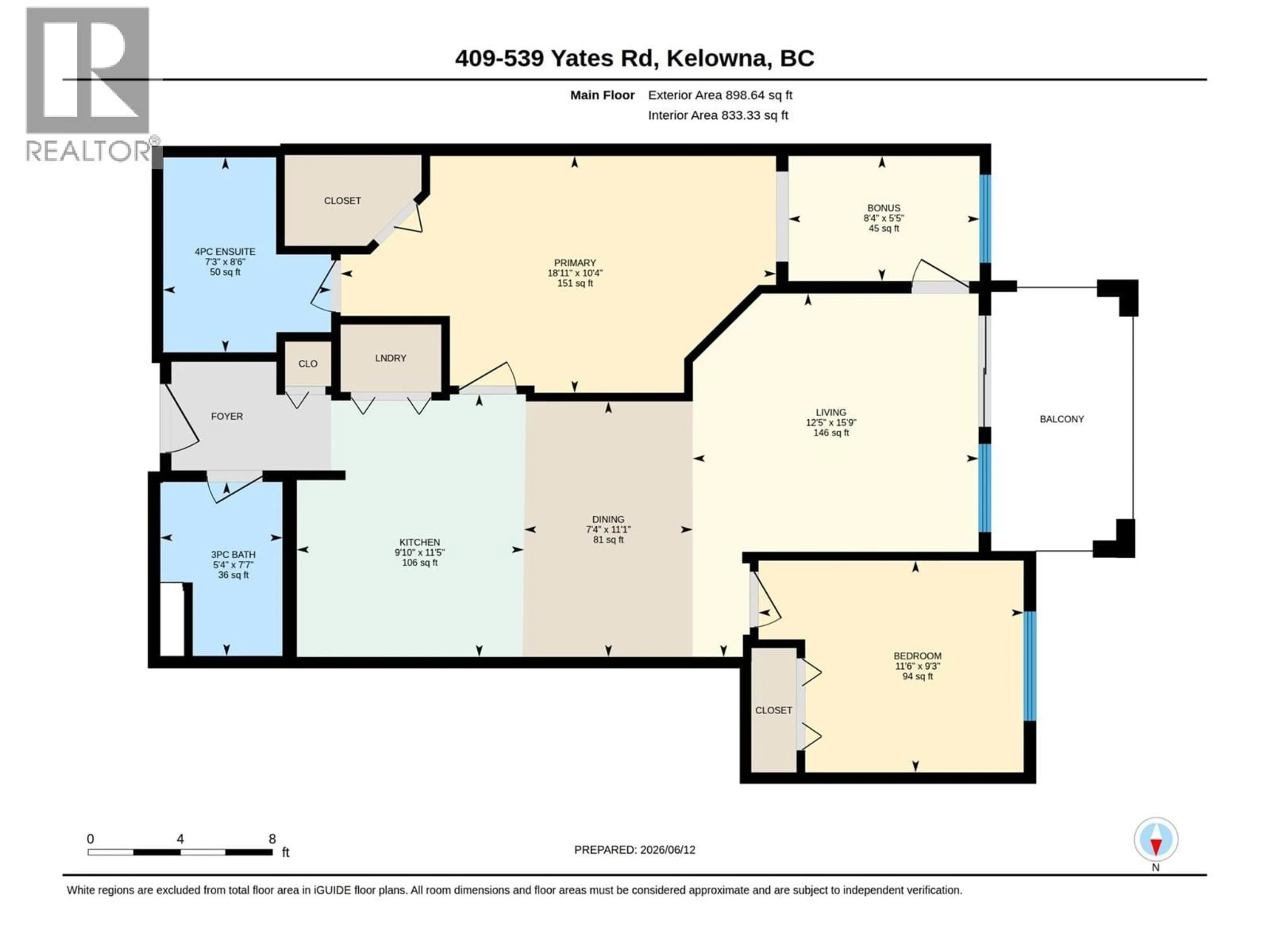 Floor plan for 409 - 539 YATES ROAD, Kelowna British Columbia V1V2T8