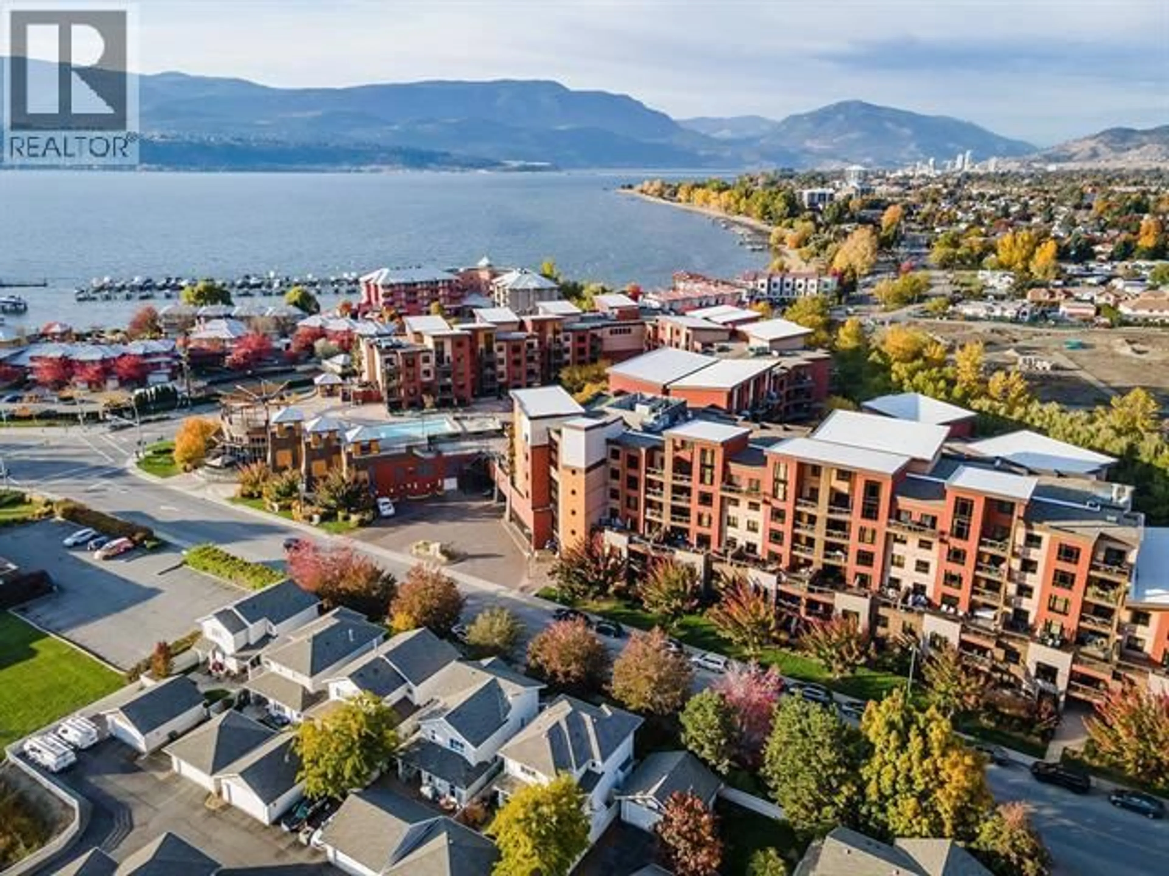 A pic from outside/outdoor area/front of a property/back of a property/a pic from drone, water/lake/river/ocean view for 238 - 654 COOK ROAD, Kelowna British Columbia V1W3G7