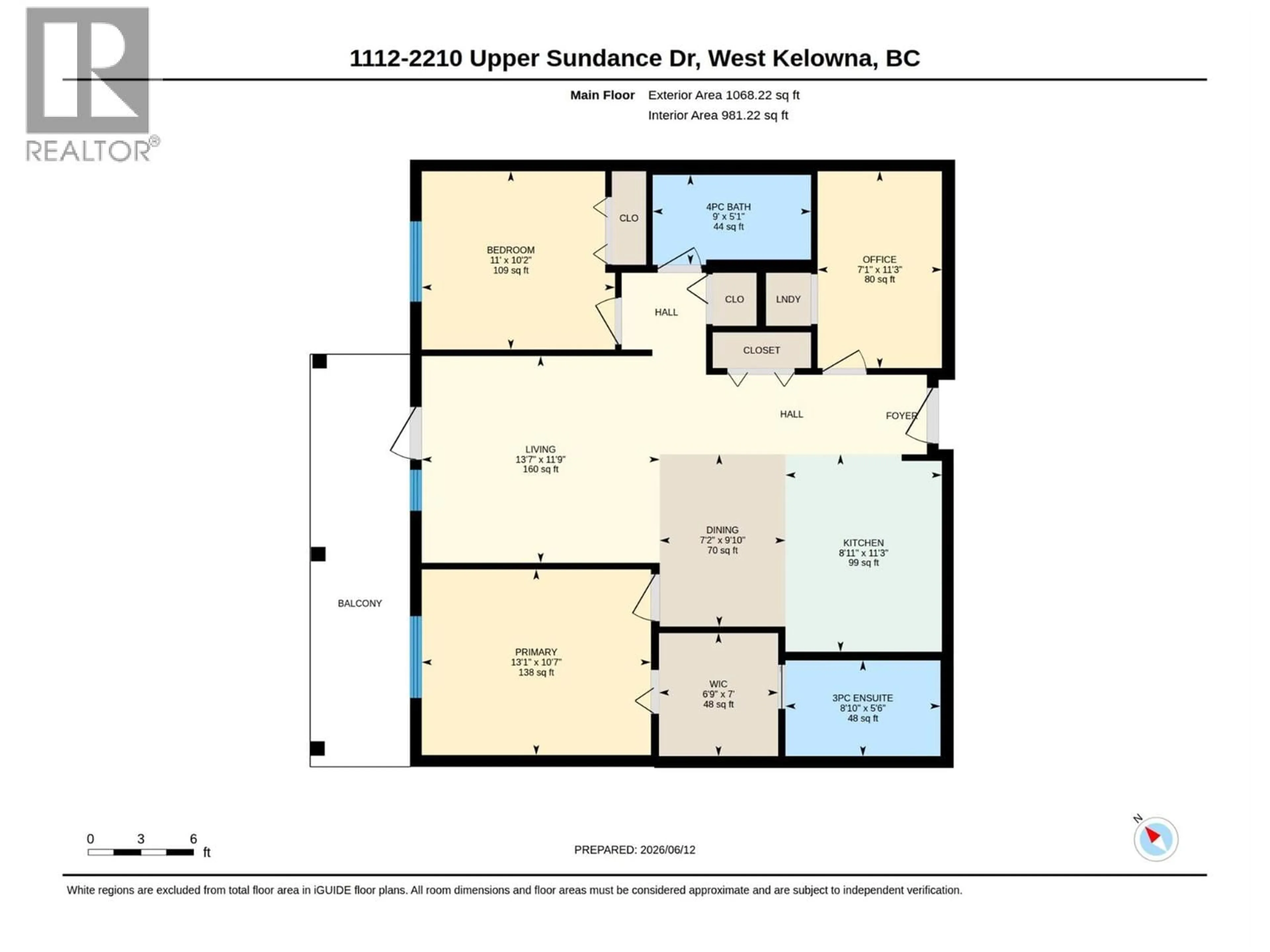 Floor plan for 1112 - 2210 UPPER SUNDANCE DRIVE, West Kelowna British Columbia V4T3E9
