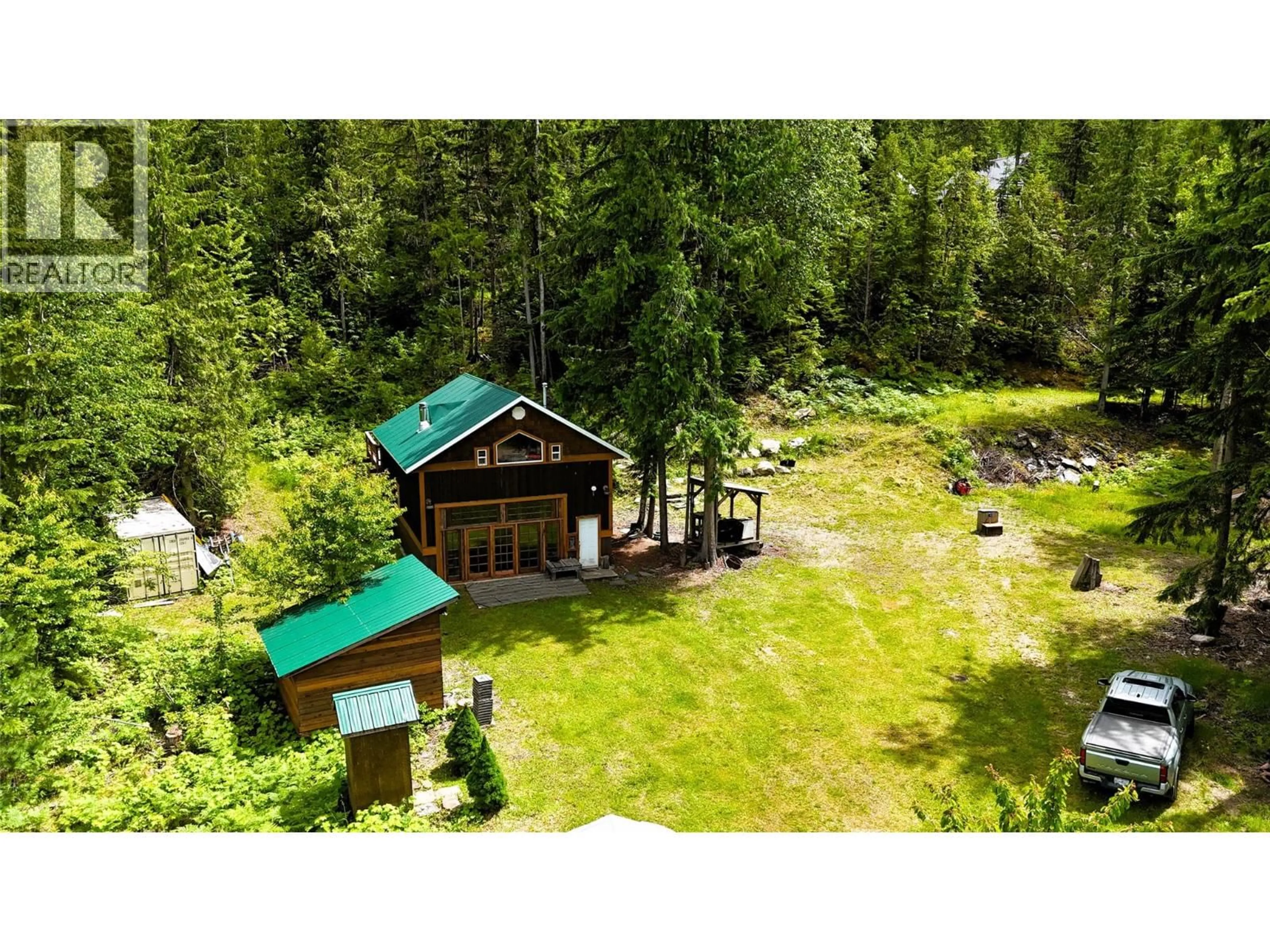 A pic from outside/outdoor area/front of a property/back of a property/a pic from drone, forest/trees view for 324 SALMON CREEK ROAD, Beaton British Columbia V0E2S0