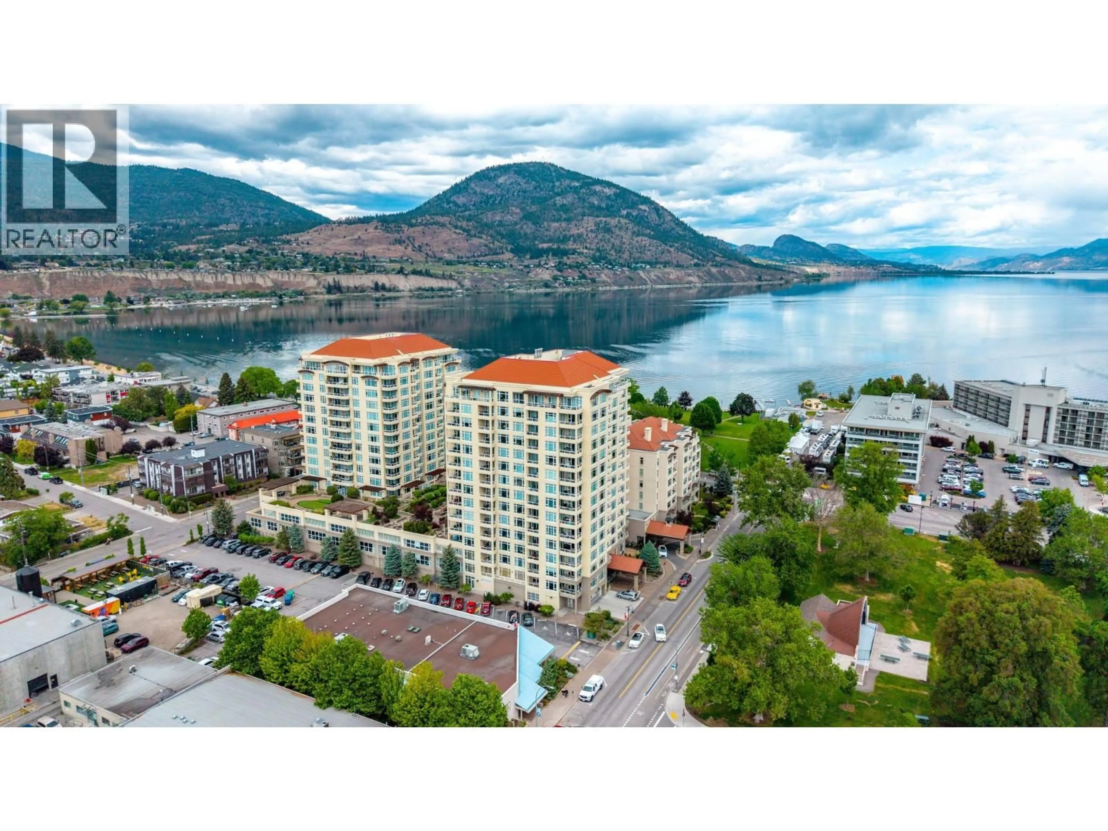 A pic from outside/outdoor area/front of a property/back of a property/a pic from drone, water/lake/river/ocean view for 807 - 75 MARTIN STREET, Penticton British Columbia V2A9C8